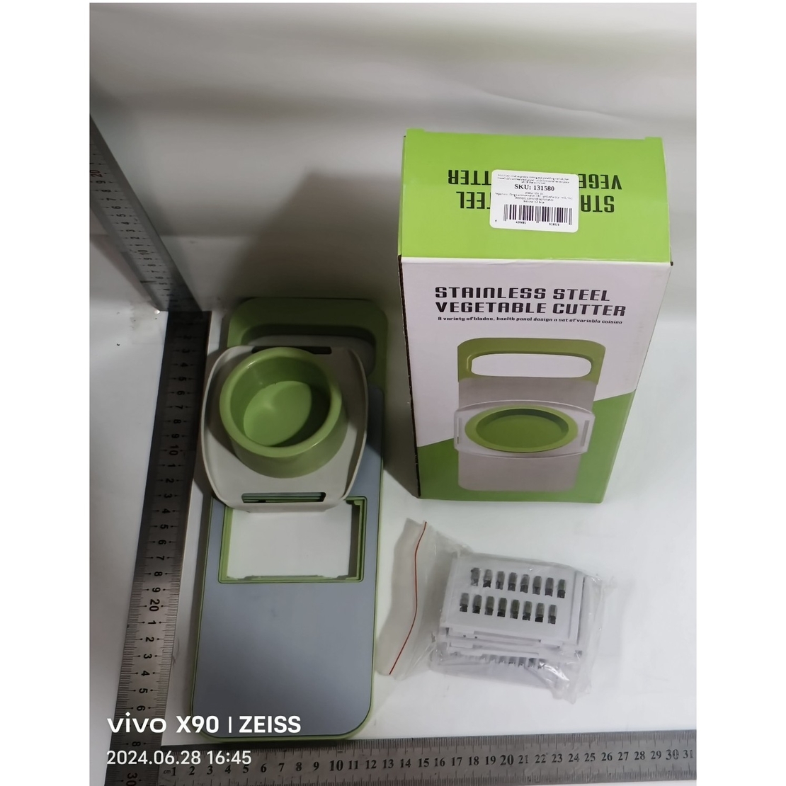 Set Multifunctional din 7 Piese, Flippy, pentru Taierea si Maruntirea Legumelor, Uz Casnic,din Otel Inoxidabil, Gri-Verde