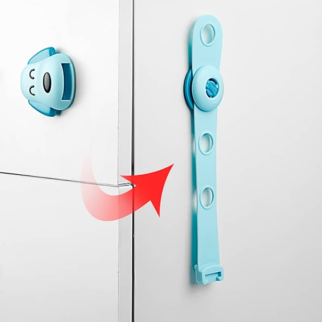 Siguranta pentru Usi Copii, Flippy, Sistem de Blocare Sertare, Dulap, Frigider, Adeziv, cu Sistem de Inchidere Dublu, Model Catelus, Albastru