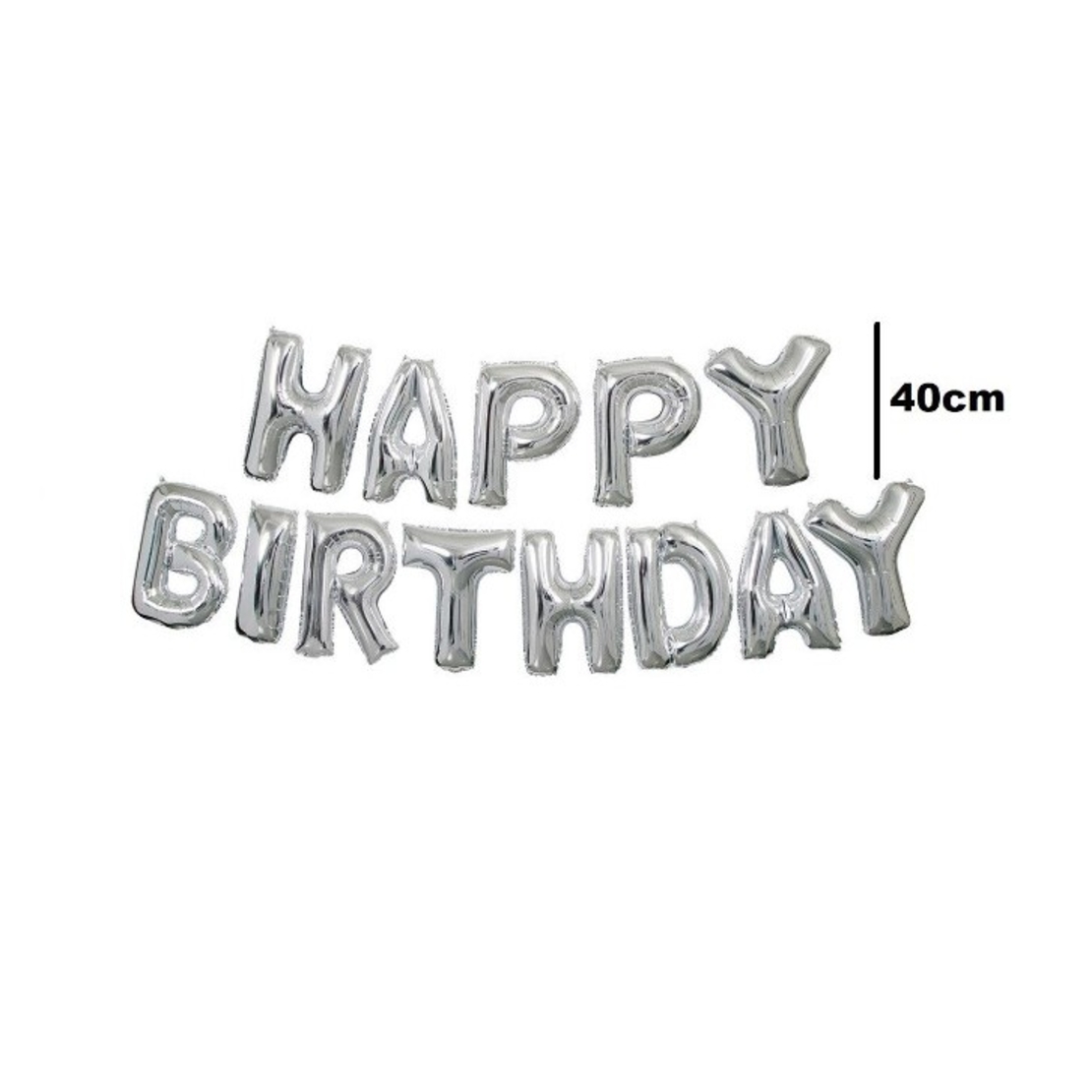 Set 13 Baloane Folie, Flippy, Tip Ghirlanda, Model Happy Birthday, 40 cm, Argintiu
