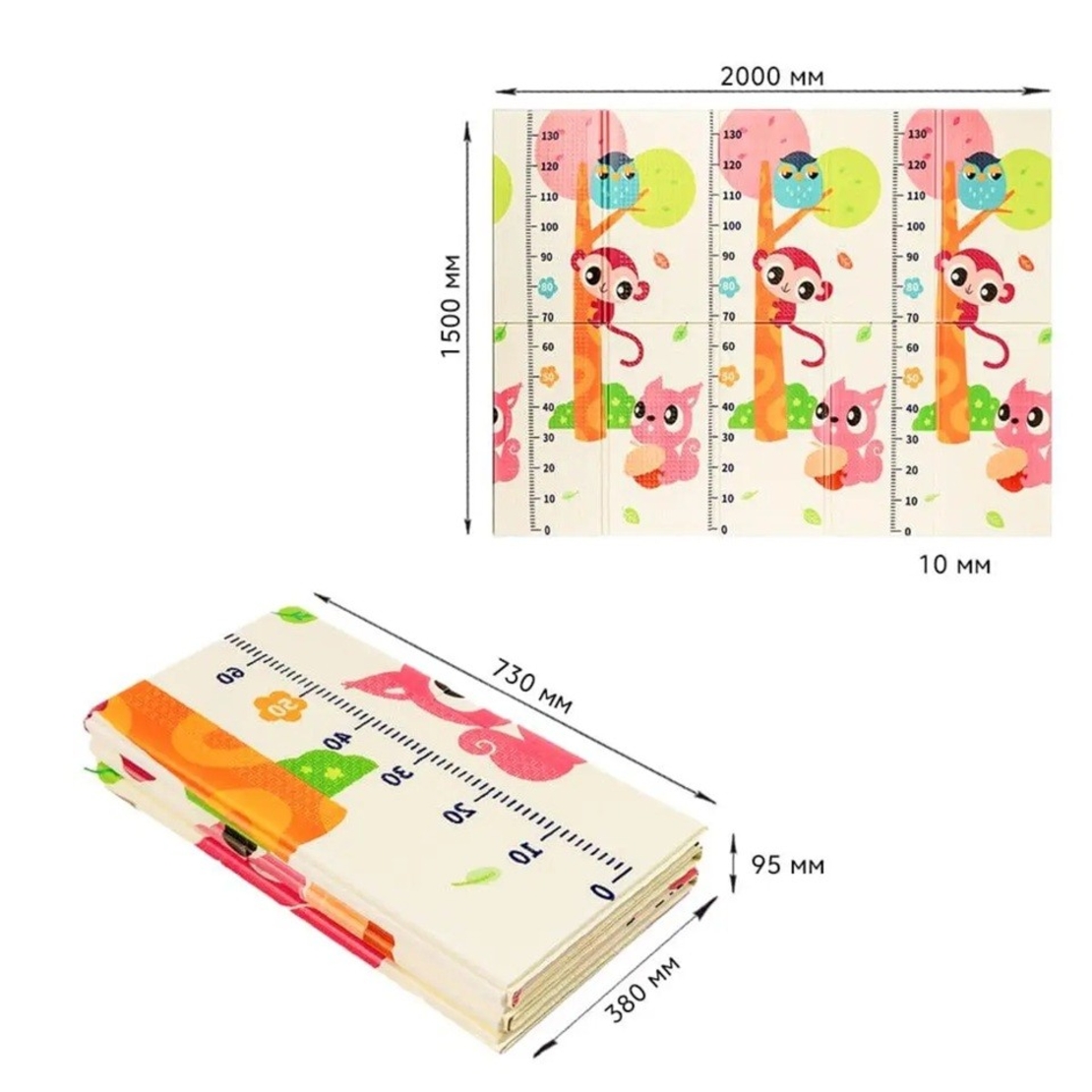 Covoras pentru Copii, Flippy, cu 2 Fete, Model Maimute/Indieni, din XPE+PE, Impermeabil, Antiderapant, Protectie Termica, +3 Luni, Pliabil, 150 x 200 x 1 cm, Multicolor