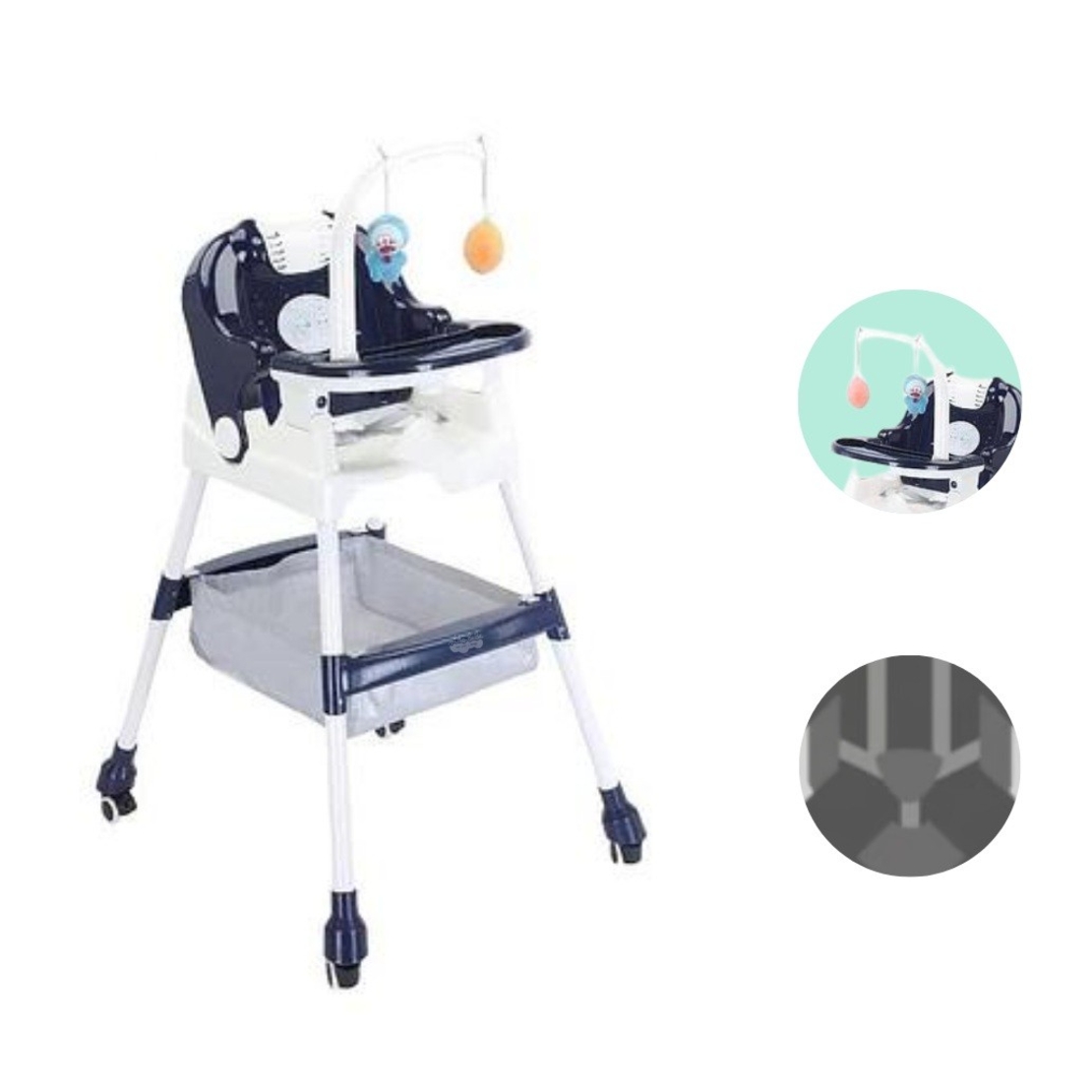 Scaun de Masa pentru Copii, Flippy, Multifunctional, Pliabil, cu Roti, Cos de Depozitare, din Plastic, Centura de Siguranta, Suport de Agatat Jucarii, 110 x 60 x 70 cm, Albastru