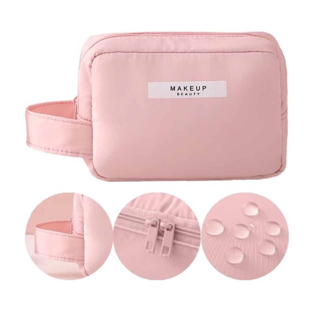 Portfard, Flippy, cu Maner, Material Impermeabil, pentru Cosmetice, 16 x 11 x 7 cm, Roz