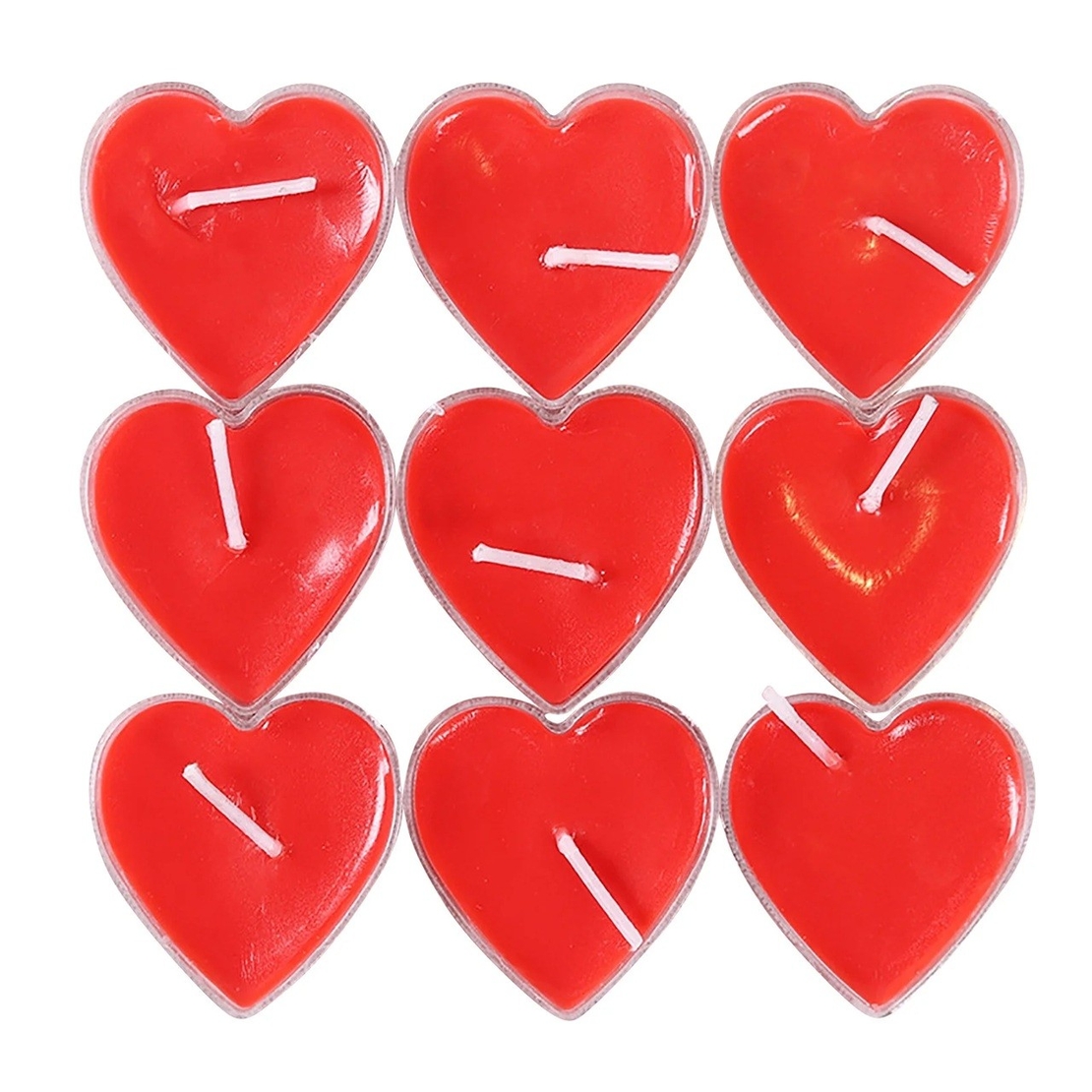 Set 9 Lumanari in Forma de Inima, Flippy, pentru Ziua Indragostitilor, Aroma de Capsuni, Ardere 3.5 h, din Parafina, 4 x 2 cm, Rosu