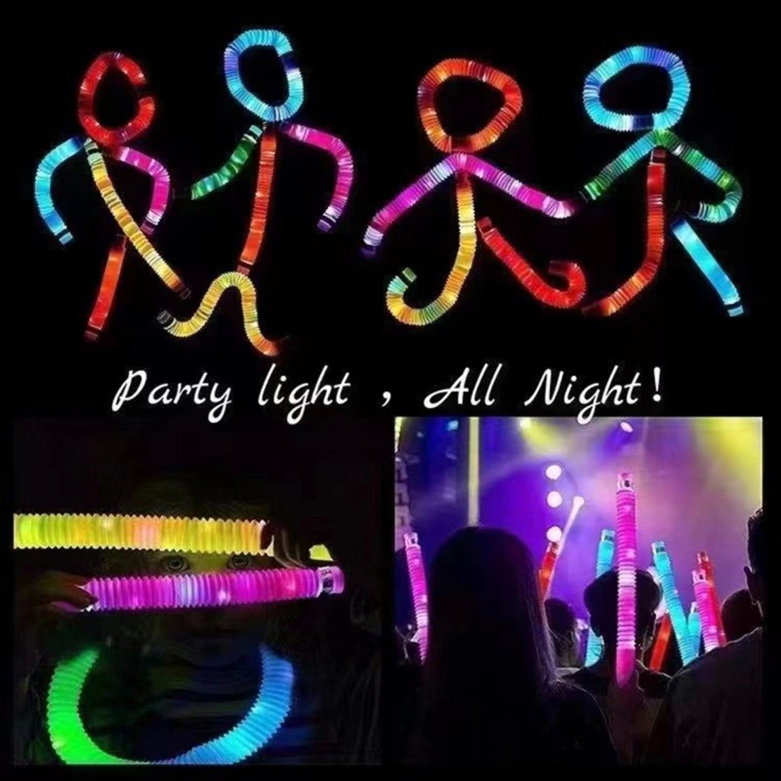 Set 6 Tuburi Antistres, Flippy, cu Lumina LED, Fidget Pop Tube, multicolor