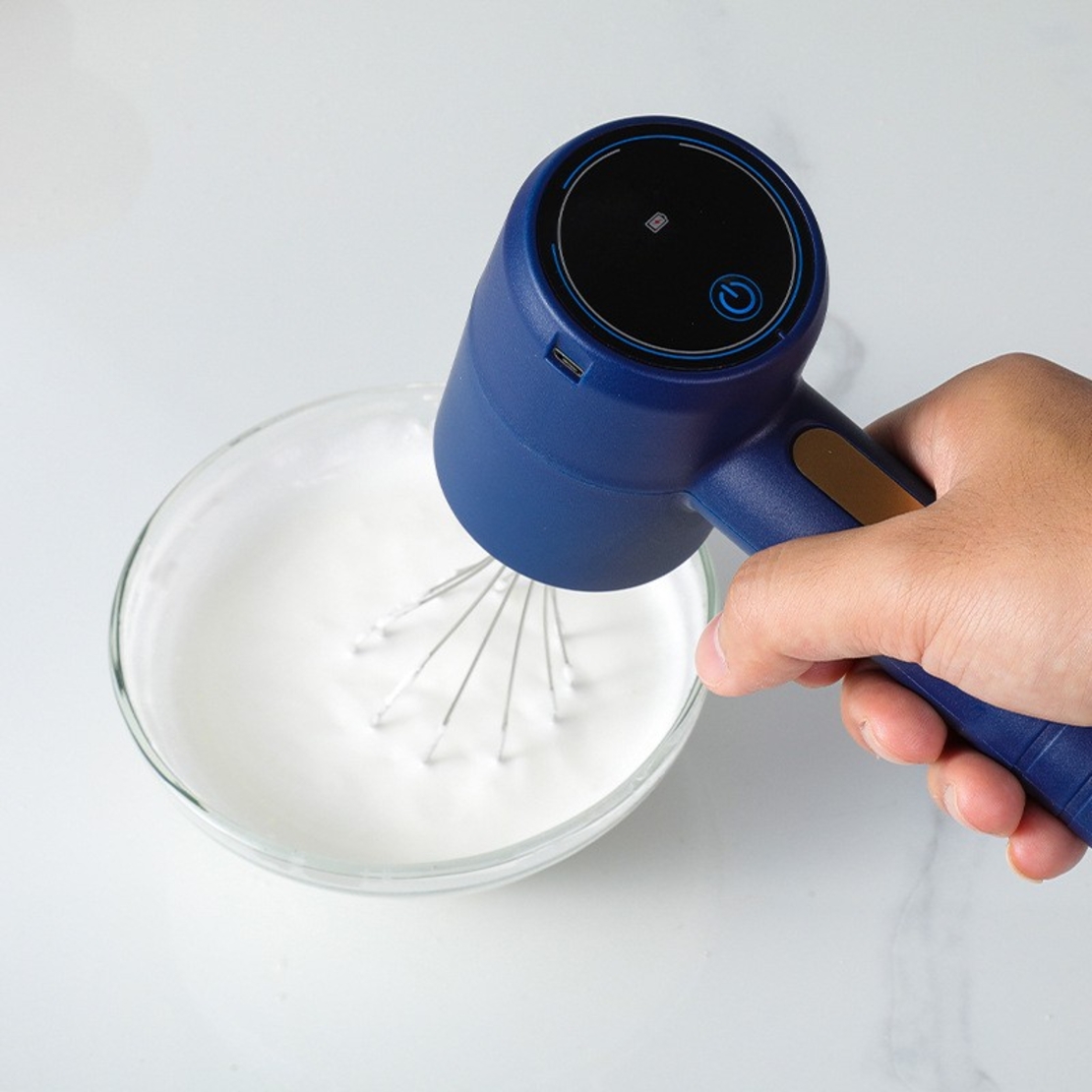 Mixer Electric fara Fir, Flippy, pentru Uz Casnic, pentru Oua Smantana Frisca, Maner Plastic, Usor de Utilizat si Depozitat, 3 Accesorii, Albastru Inchis