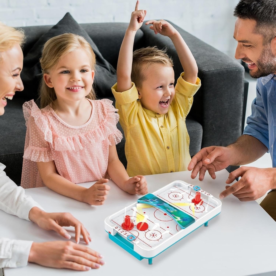 Masa Ice Hockey, Flippy, cu Tabela de Scor, 2 Pucuri, din ABS, pentru Adulti/Copii +5 Ani, 28 x 8 x 16 cm, Alb/Albastru