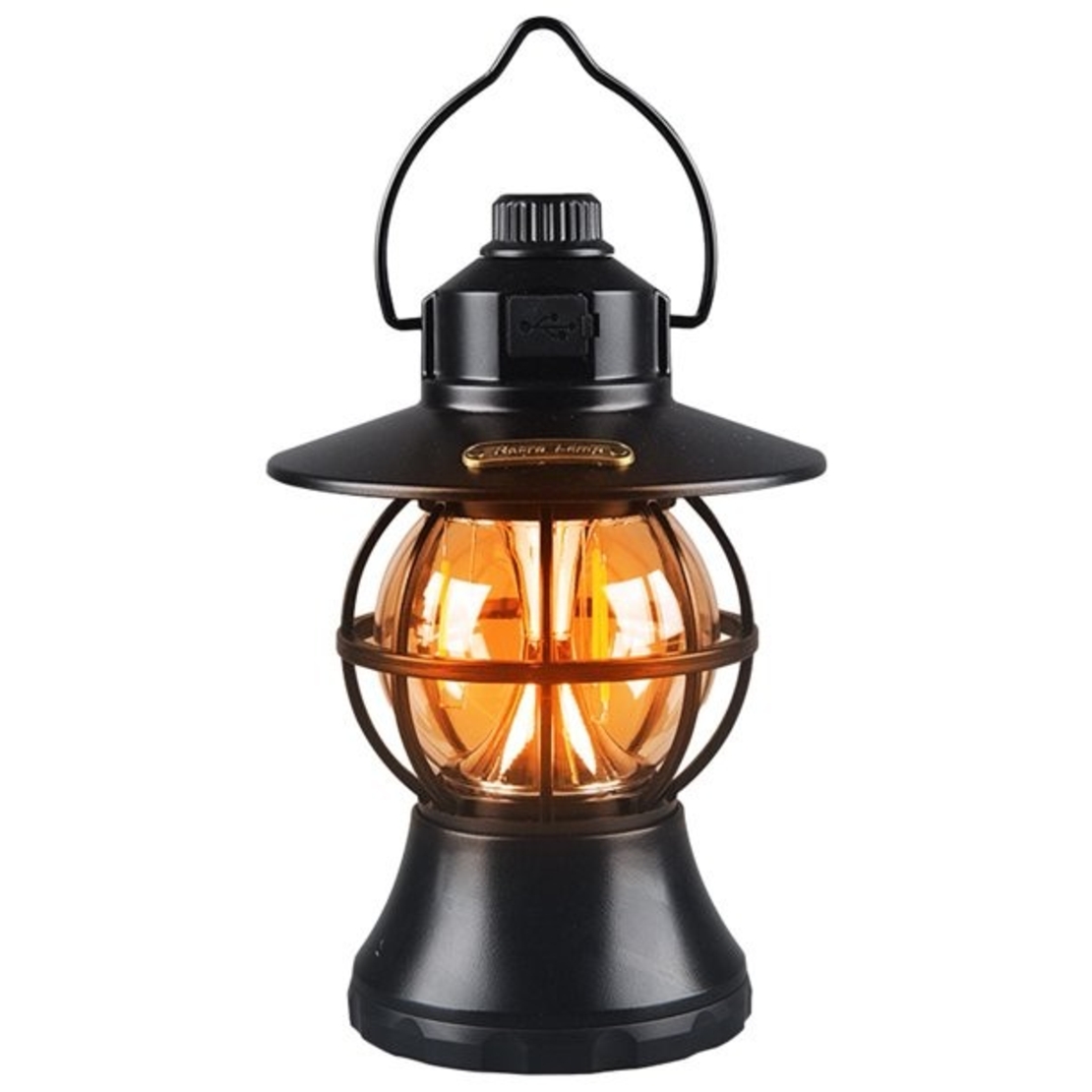 Lampă de camping retro portabilă, Felinar Vintage LED ABS, Acumulator inclus 1200 mAh, reincarcabila, 20 cm inaltime, 3 moduri de iluminare, intensitate reglabila,Lampa portabila pentru cort în aer liber, Negru