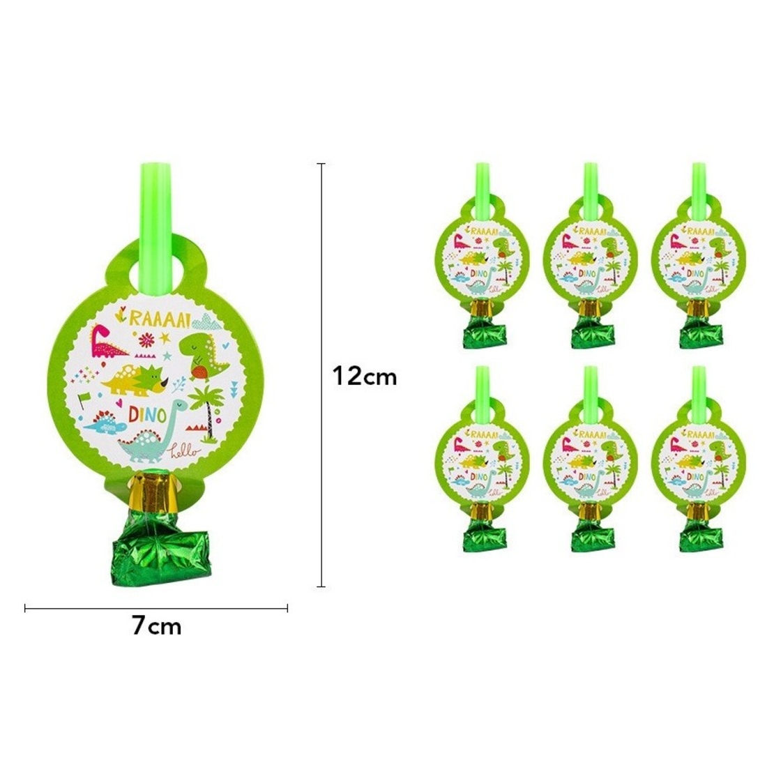 Set 6 Suflatori, Flippy, Colectia Dino Park, 12 x 7 cm, din Carton/Plastic/Hartie, Multicolor