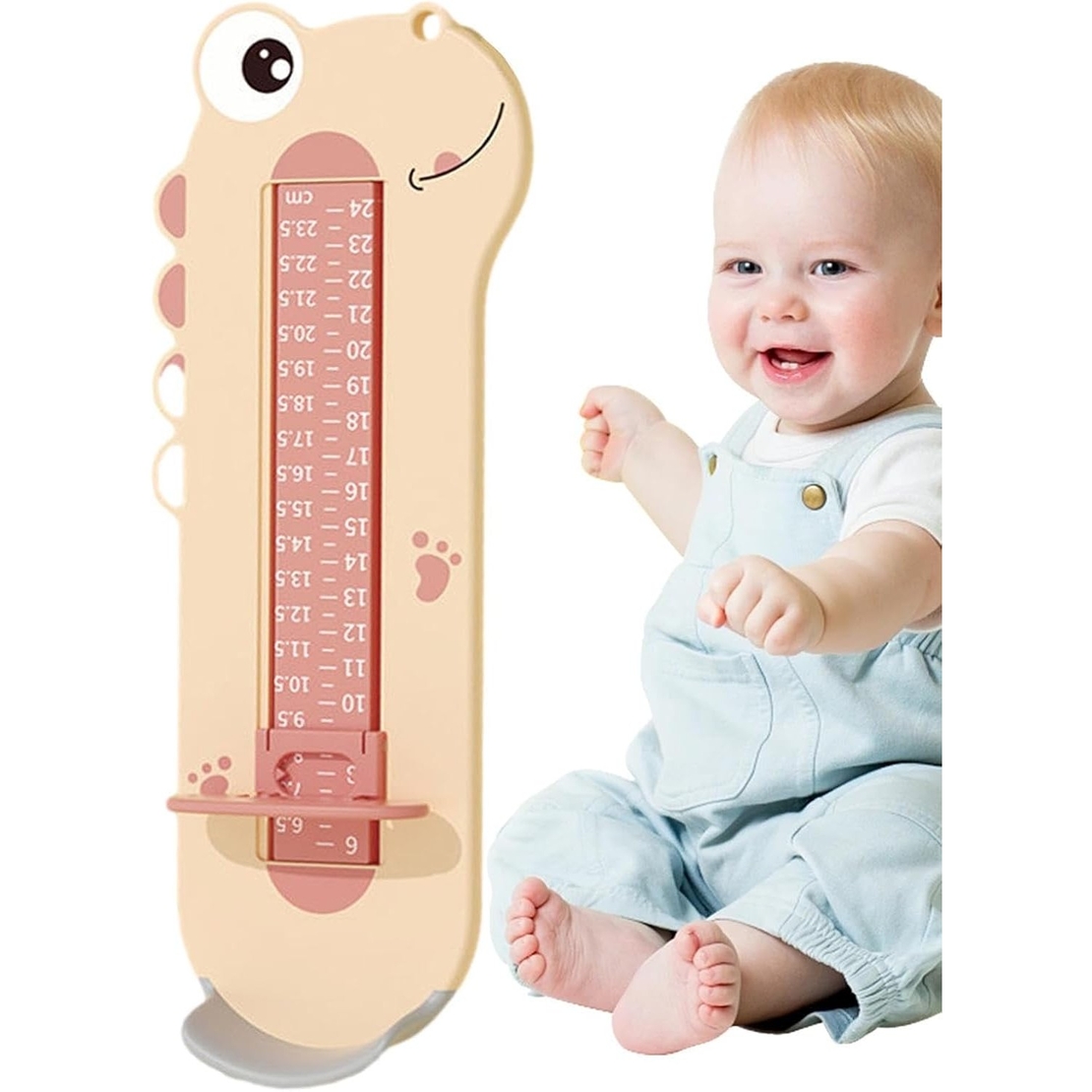 Dispozitiv de Masurat Talpa Piciorului pentru Bebelusi, Flippy, 9-24, Model Dinozaur, Roz