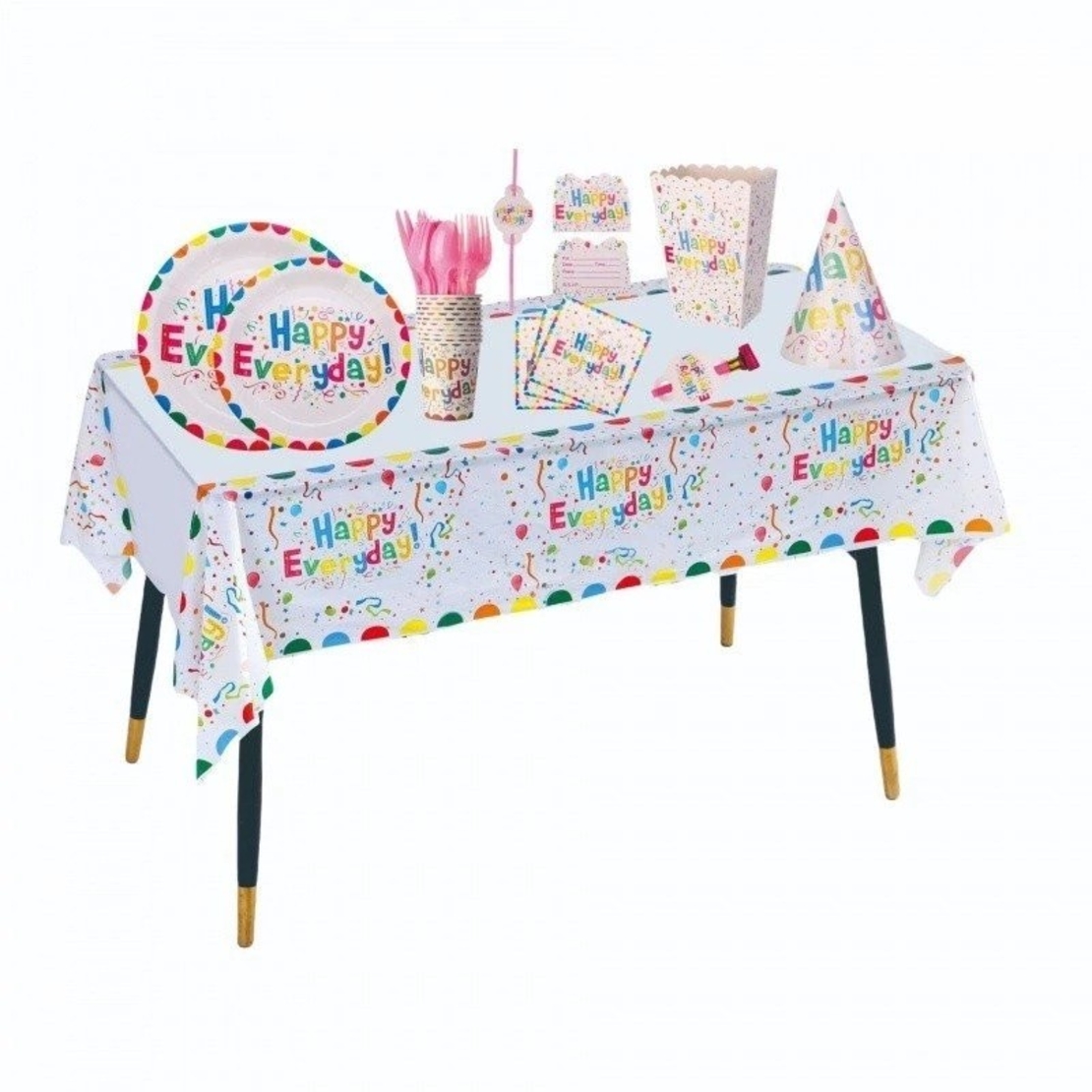 Set 9 Accesorii pentru Masa, Petrecere, Flippy, Model Happy Everyday, 78 buc, Multicolor