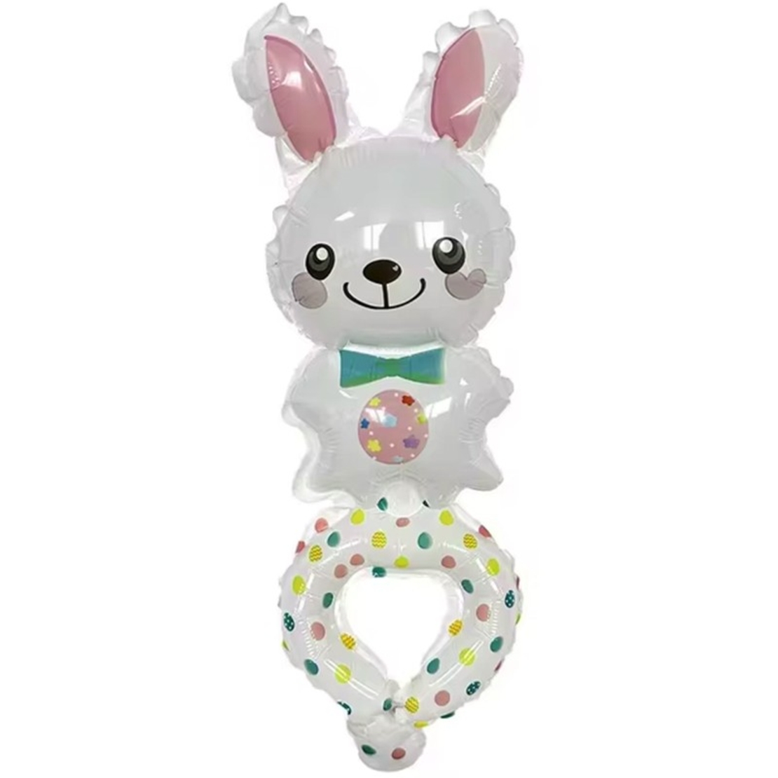 Balon din Folie Metalizata, Flippy, Figurine Animalute, Tip Bratara, Model Iepuras, Ambalaj Individual, Pai Inclus, Umflare cu Aer sau Heliu, Alb