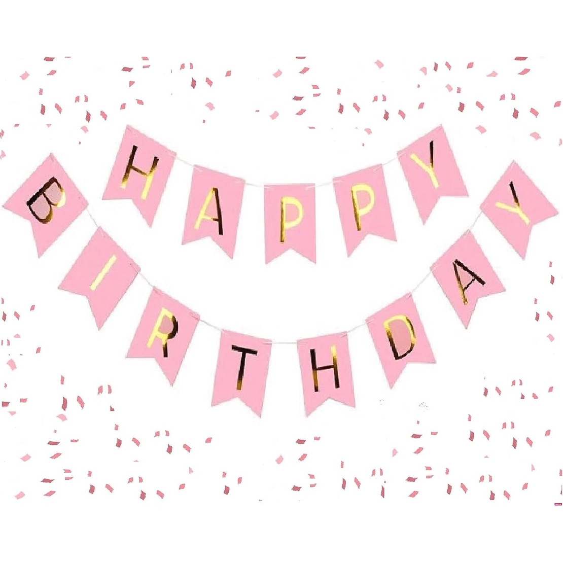 Banner Happy Birthday 100x200 cm, Flippy, Dimensiune Stegulet 11.5x16.5 cm, Rola de Ata Inclusa, Roz