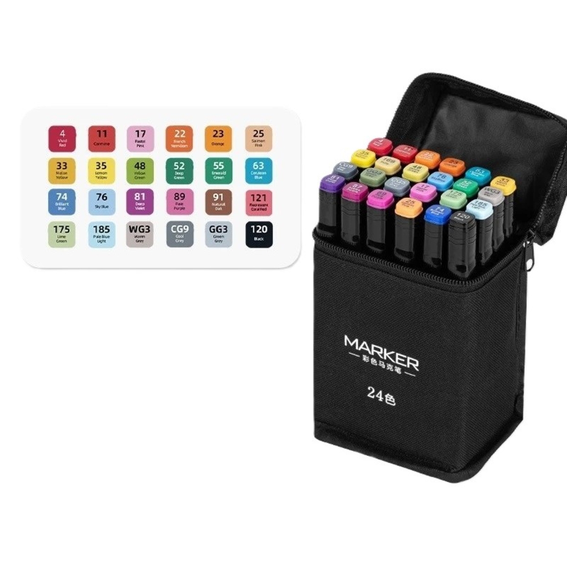 Set 24 Markere, Flippy, pe Baza de Ulei, Dublu Capat, Subtire 1mm si Gros 6 mm, Geanta Depozitare, 15 cm, Multicolor
