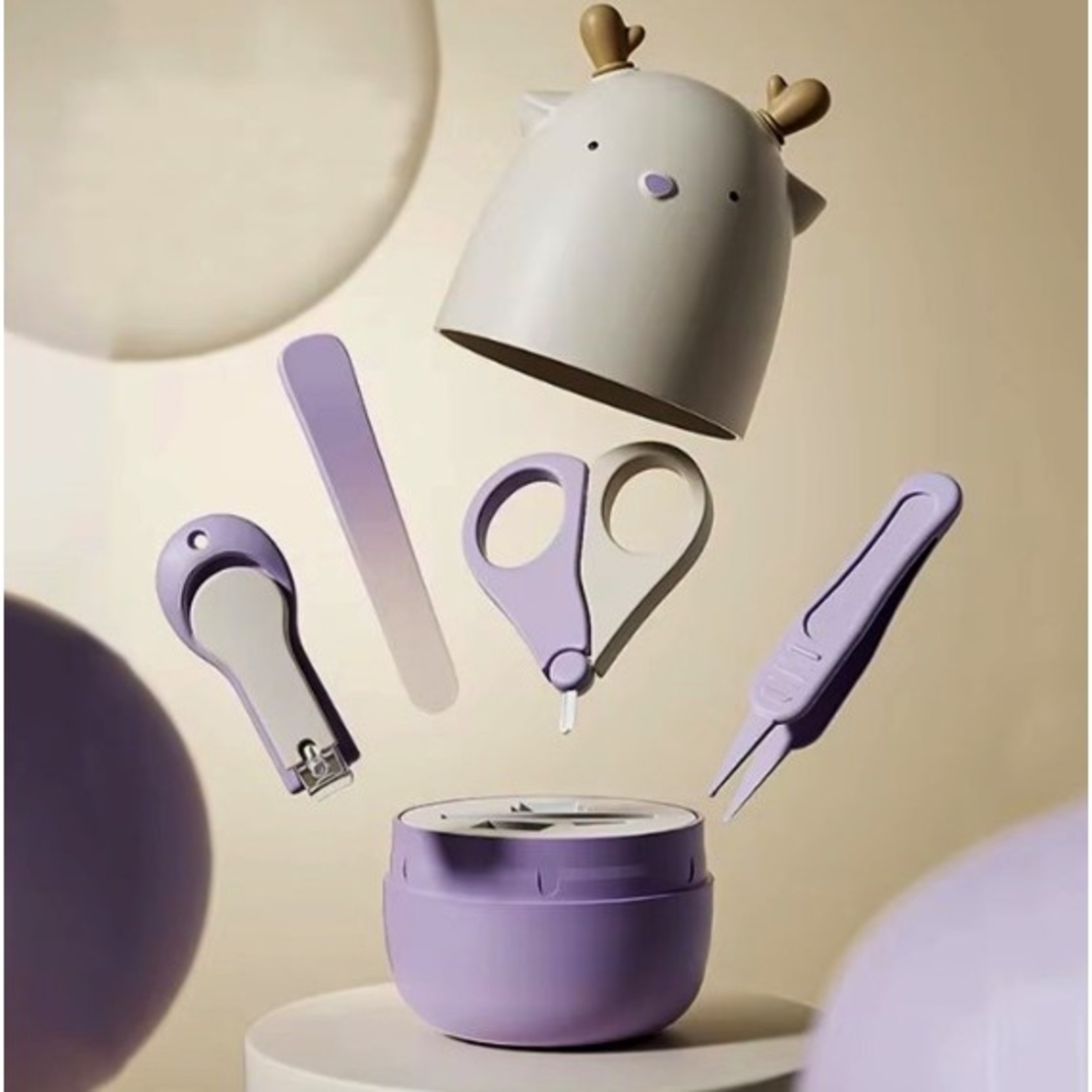 Set 4in1 de Ingrijire Unghii pentru Bebelusi, Flippy, Cutie de Depozitare Tip Cerb, 0-6 Ani, 11 x 6 x 11 cm, Mov