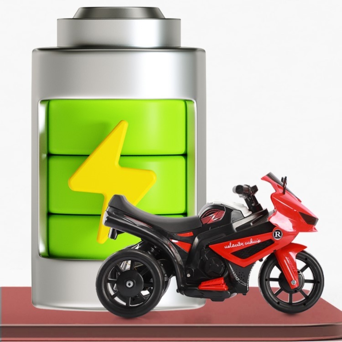 Motocicletă Electrică cu 3 Roti, Flippy, Acumulator Încarcare, Anti-Rasturnare, Lumini, Sunete, Off-Road, Baterie 6V 4.5Ah, 66x34x43cm, Rosu