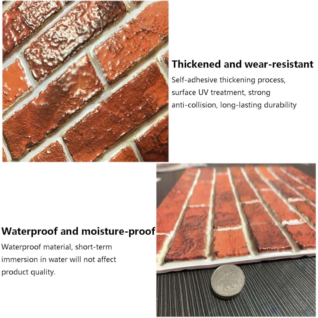 10 x Placi Tapet Autocolant 3D cu Imitatie de Caramida, pentru Perete Bucatarie Sufragerie, Usor de Curatat, Rezistent la Apa, Autoadeziv, 30x30 cm, Rosu