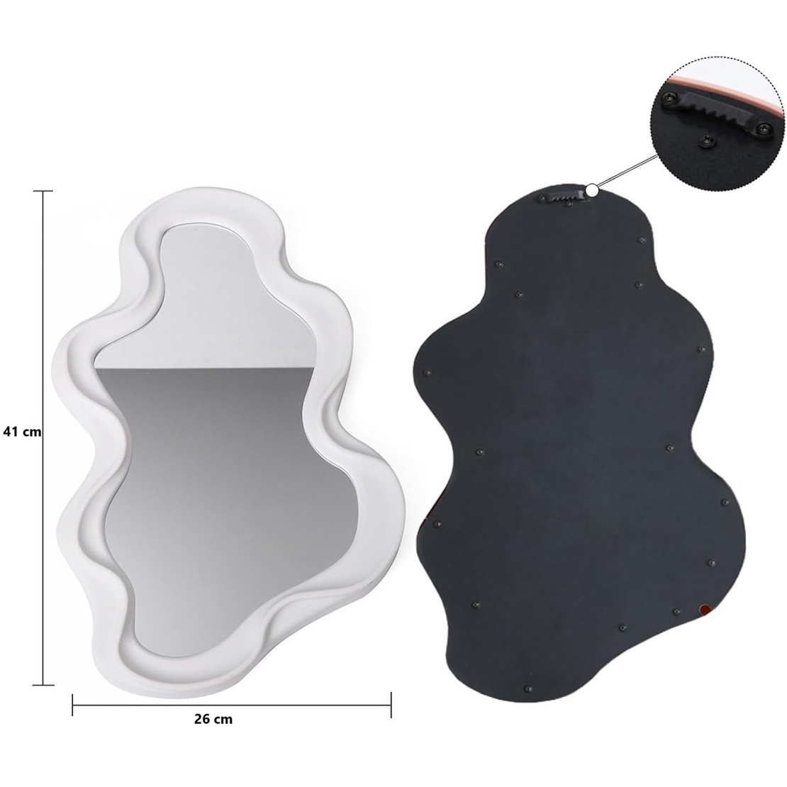 Oglinda de Perete, Flippy, Decorativa, pentru Baie, Dormitor, Sufragerie, Model Minimalist in Forma de Nor, 41x26 cm, Alb