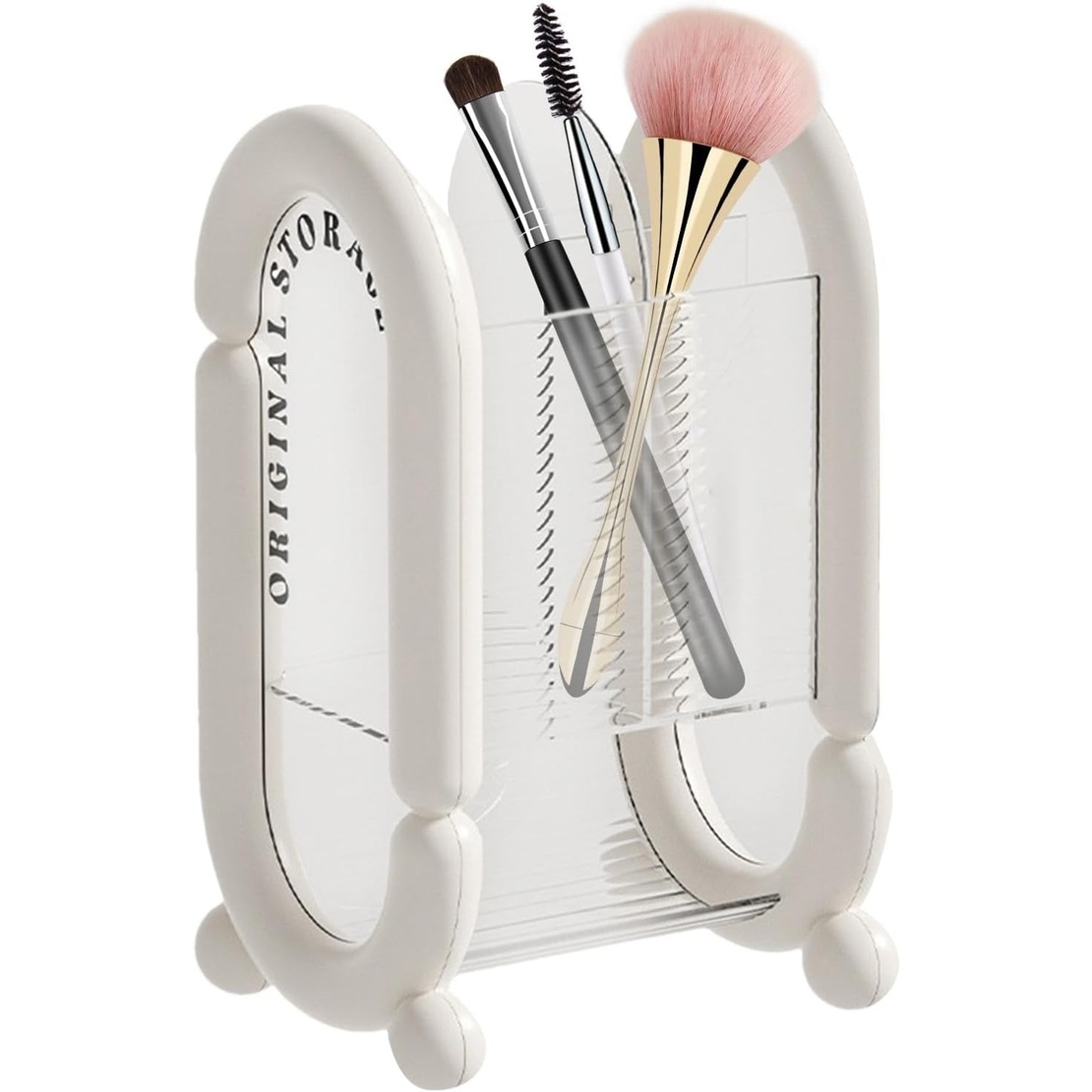 Cutie pentru Depozitare Cosmetice, Flippy, pentru Pensule, Creioane si Buretei, 4 Compartimente, din Plastic, 12 x 10 x 20 cm, Alb