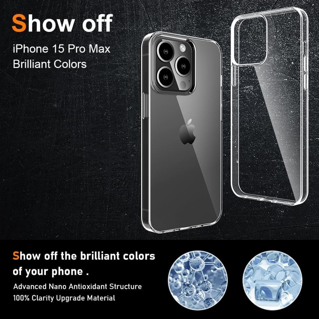 Husa de Protectie din Silicon, pentru Apple iPhone 15 Pro Max, PC, Antisoc, Rezistenta la Impact, Transparenta