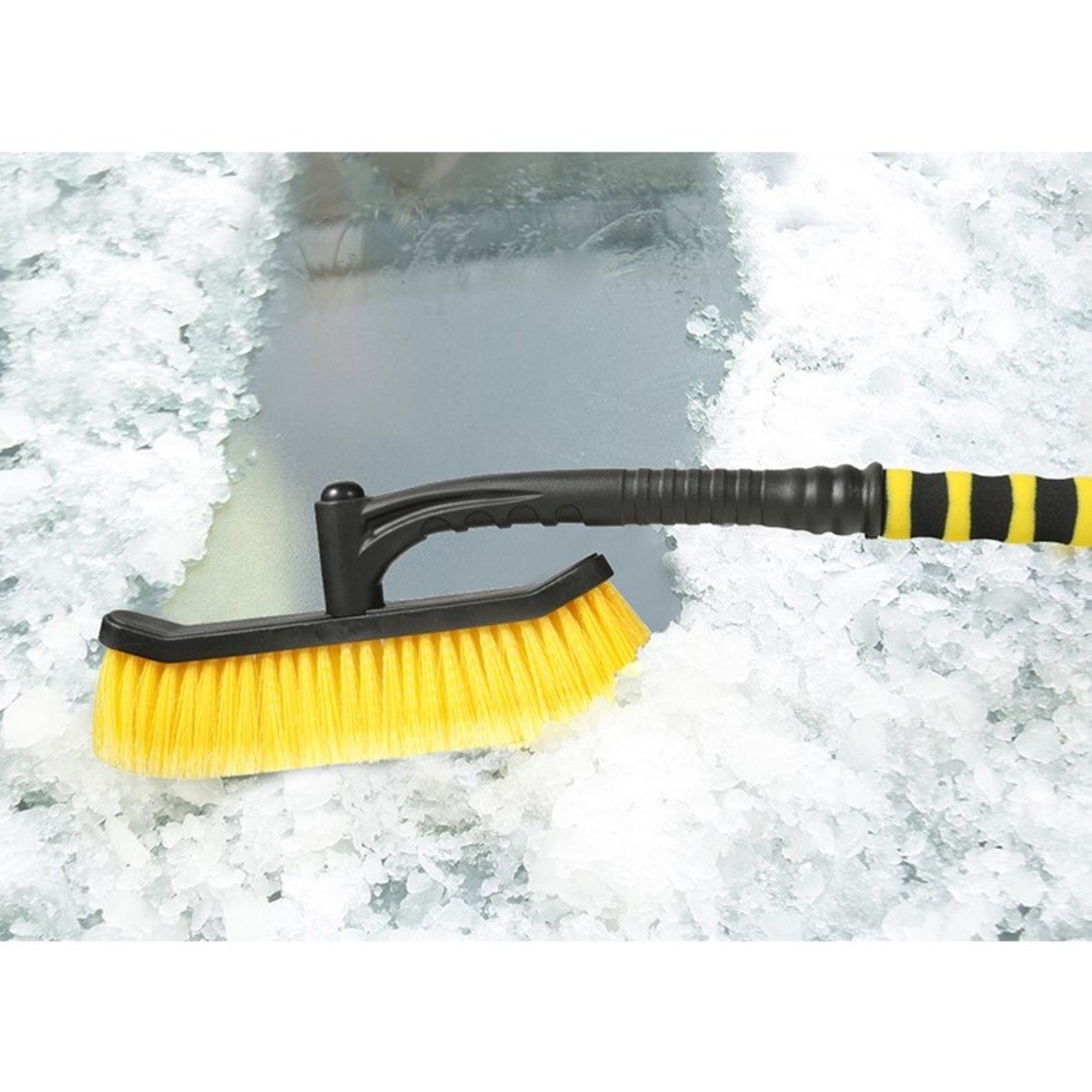 Perie de Zapada cu Racleta pentru Masina, Flippy, Multifunctionala, Rotativa, Demontabila, cu Maner Antiderapant, Aluminiu, Plastic, Fragmentarea Ghetii de pe Parbriz, Solutia pentru Iarna, pentru Dezghetare, 54x10.5x27 cm, Galbena