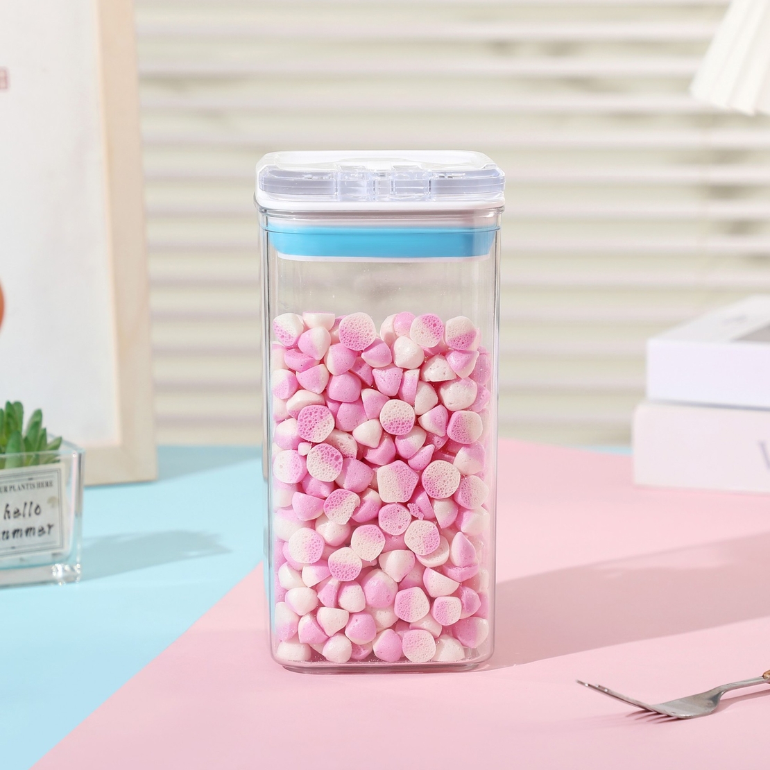Cutie de Depozitare Alimente, Flippy, Cutie de tip Container pentru Bucatarie, Cutie pentru Condimente, din PET ABS Silicon, 10 x 10 x 20.5 cm, 370 g, 1.2L Transparenta