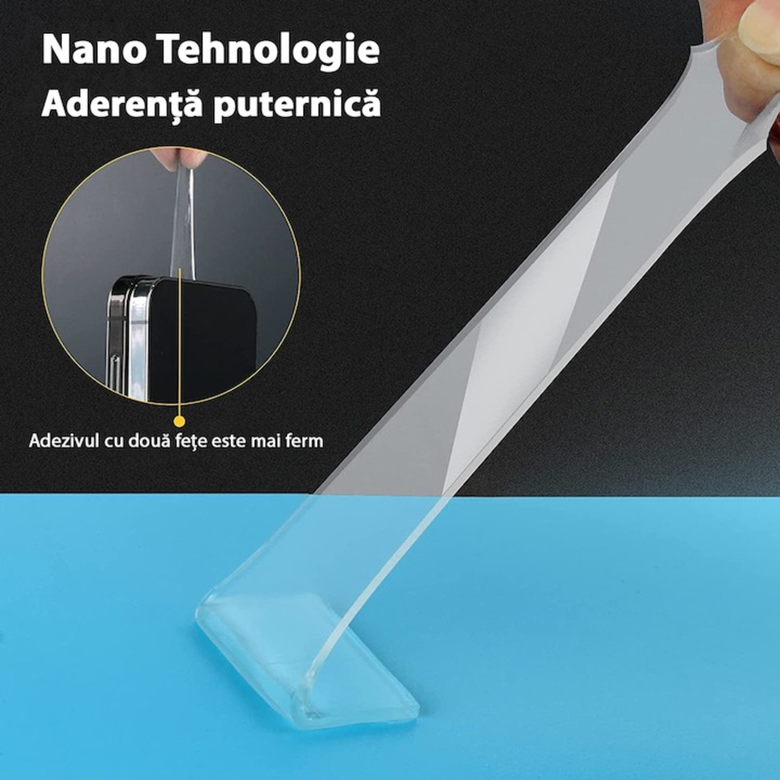 Banda Dublu Adeziva, Flippy, Transparenta, Rezistenta la Apa, Reutilizabila, Tehnologie Nano, 20mm x 1mm x 5m, Fara Urme