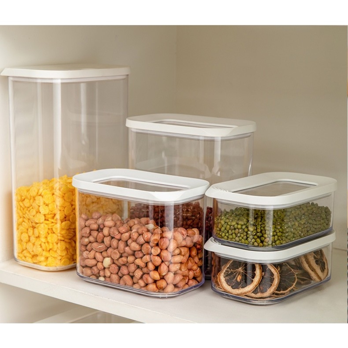 Cutie de Depozitare Alimente, Flippy, 450 ml, Capac Alb, din ABS+Silicon, 14.5 x 9 x 6 cm, Transparent