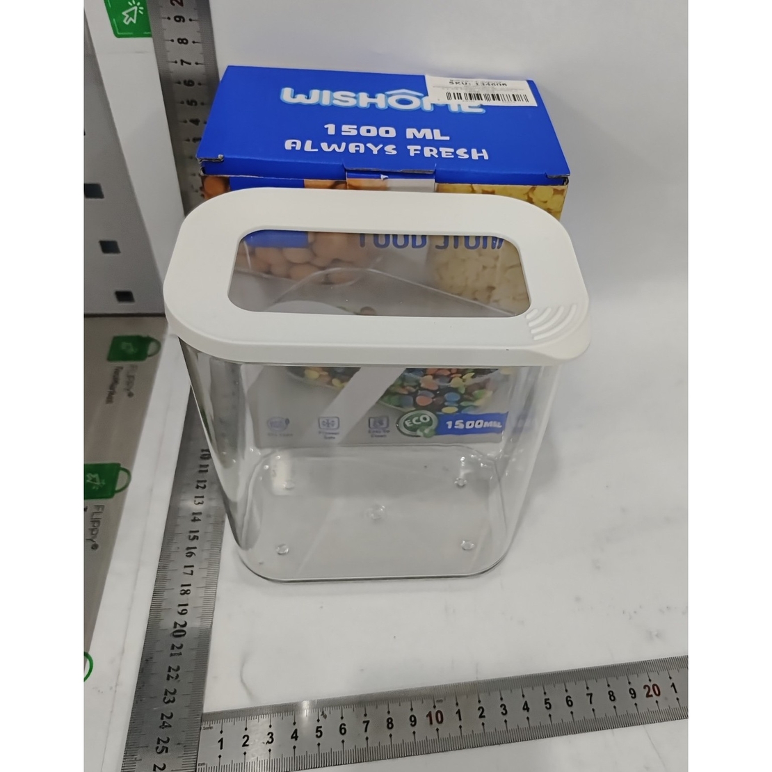 Cutie de Depozitare Alimente, Flippy, 1.5L, Capac Alb, din ABS+Silicon, 14.5 x 9 x 16.7 cm, Transparent