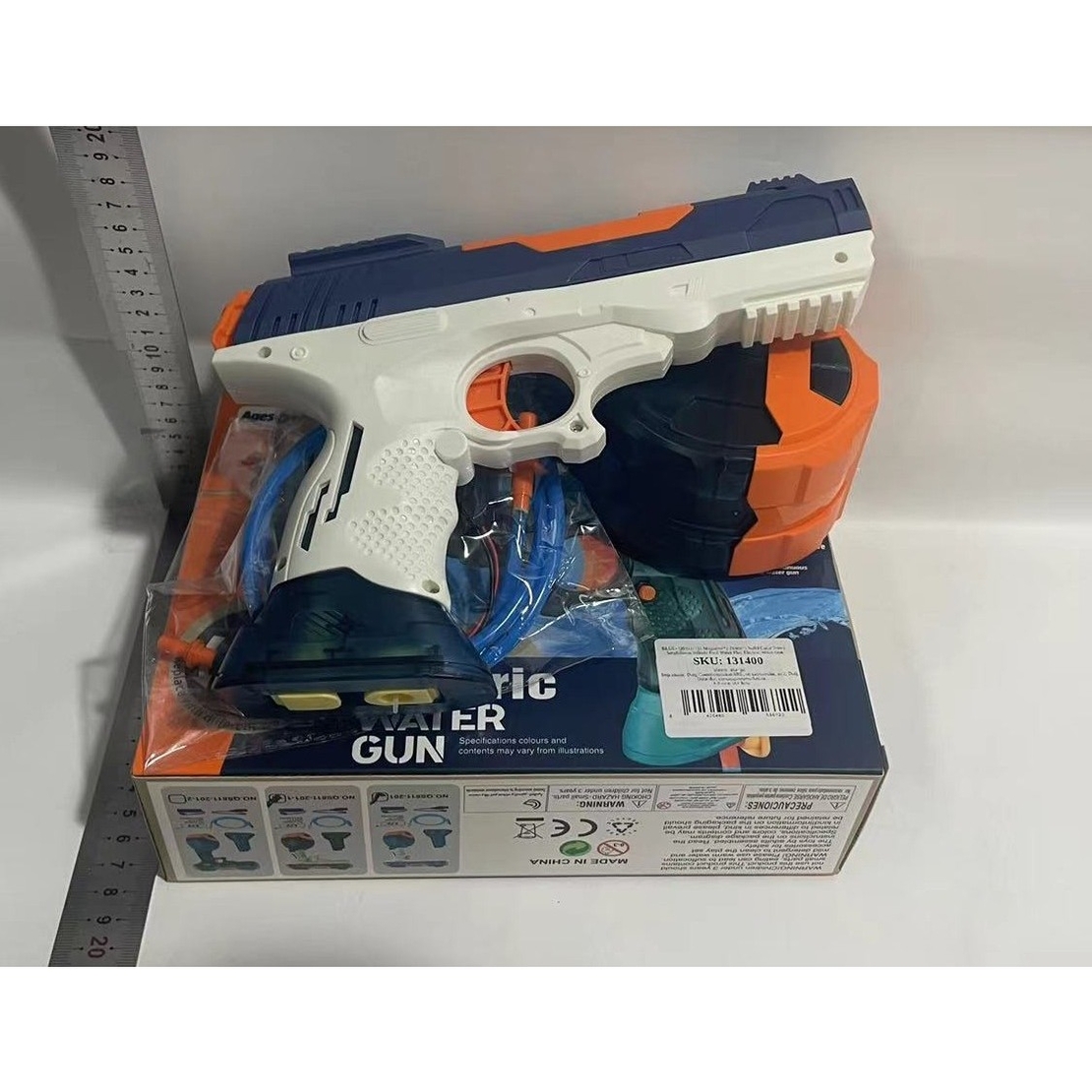 Pistol cu Apa Electric, Flippy, 2 Rezervoare 75/350 ml, din ABS+Silicon, Baterie, Incarcare USB, Conectare la Furtun, +6 Ani, Albastru