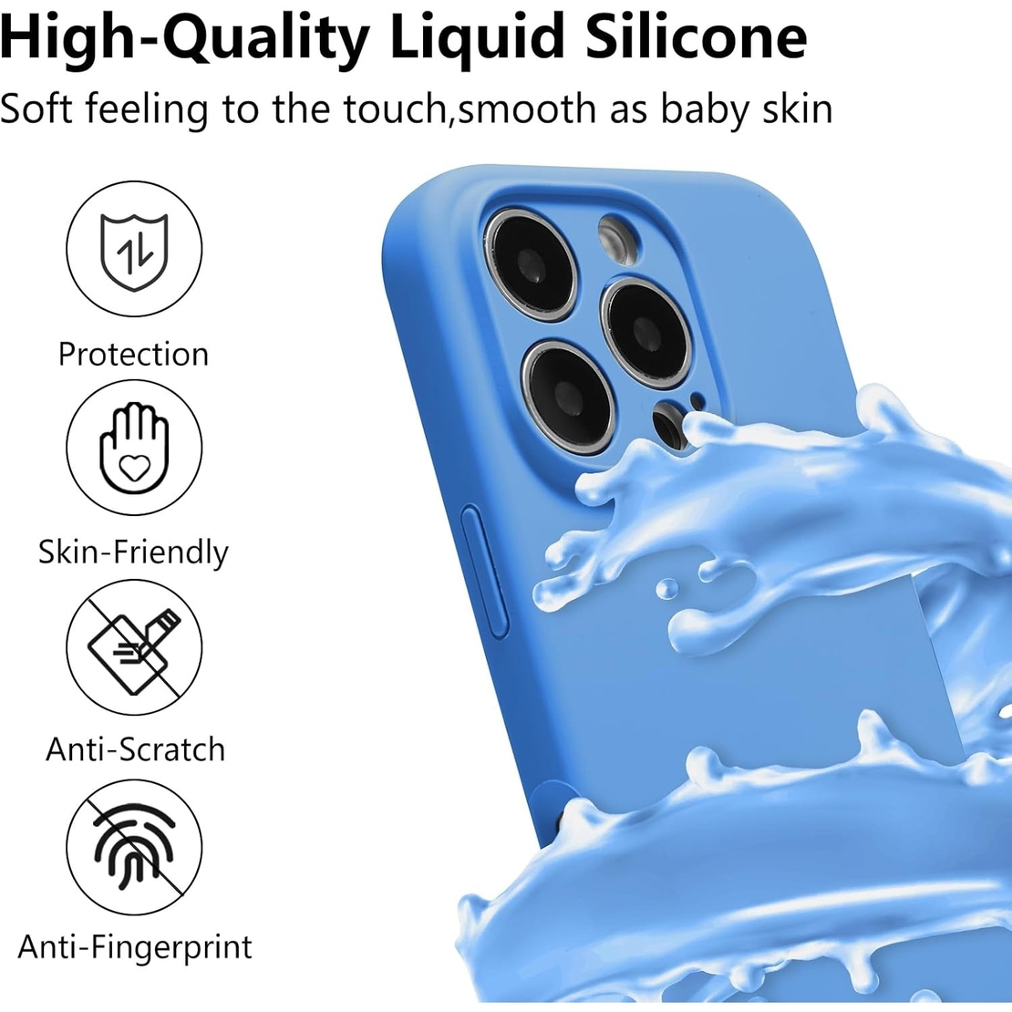 Husa de Protectie, Flippy, pentru iPhone 16 Pro, Liquid Silicone, cu Microfibra pe Interior, Protectie Antisoc, Compatibil Incarcare Wireless, Albastru