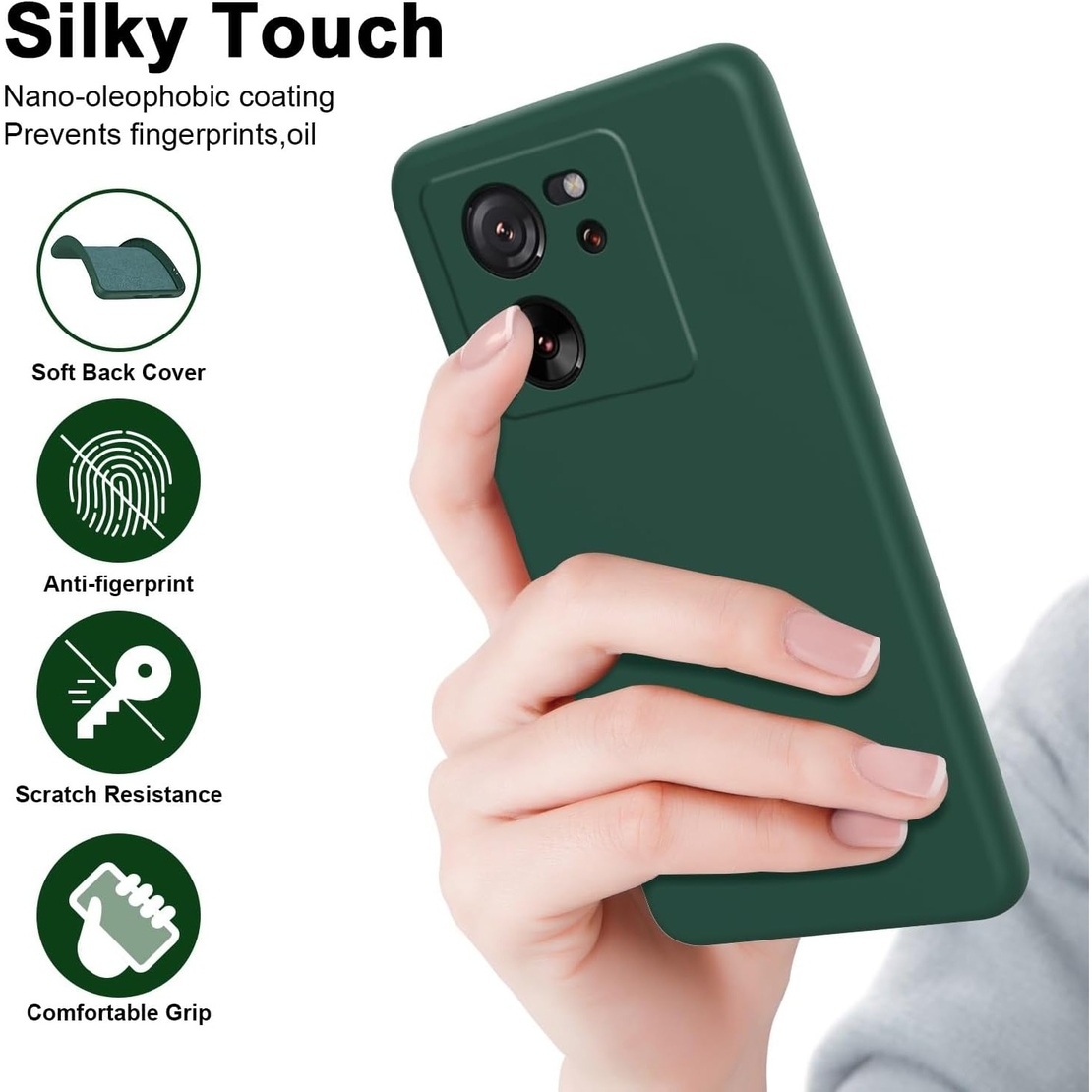 Husa de Protectie, Flippy, pentru Xiaomi Redmi 13T, Liquid Silicone, cu Microfibra pe Interior, Protectie Antisoc, Compatibil Incarcare Wireless, Verde
