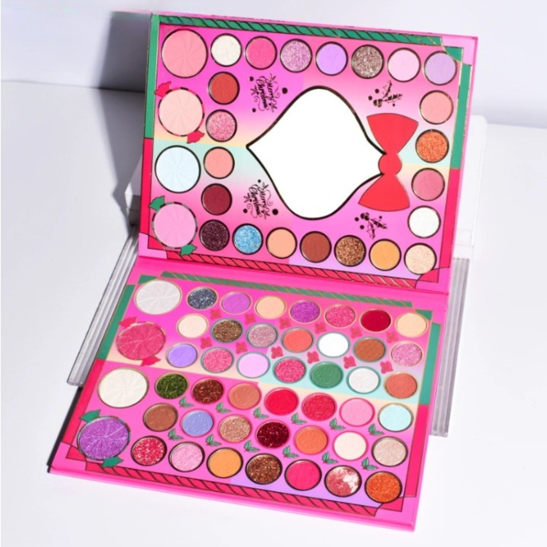 Set de Machiaj Kevin&Coco, 72 de Culori, Paleta de Farduri, Iluminatoare, Blush, Model Christmas Babe, Oglinda Glob, 25.5x20x1.7 cm, Multicolor