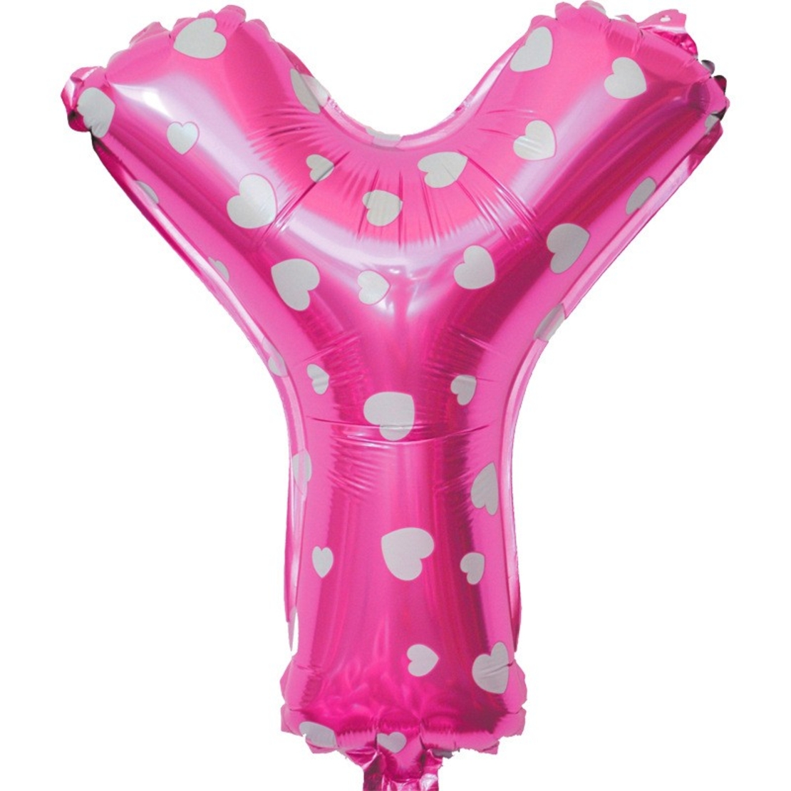 Balon Folie Metalizata Litera Y, Flippy, 40 cm, Cu Imprimeu Inimioare, Umflati cu Heliu sau Aer, Ambalaj Individual, Pai inclus, Roz