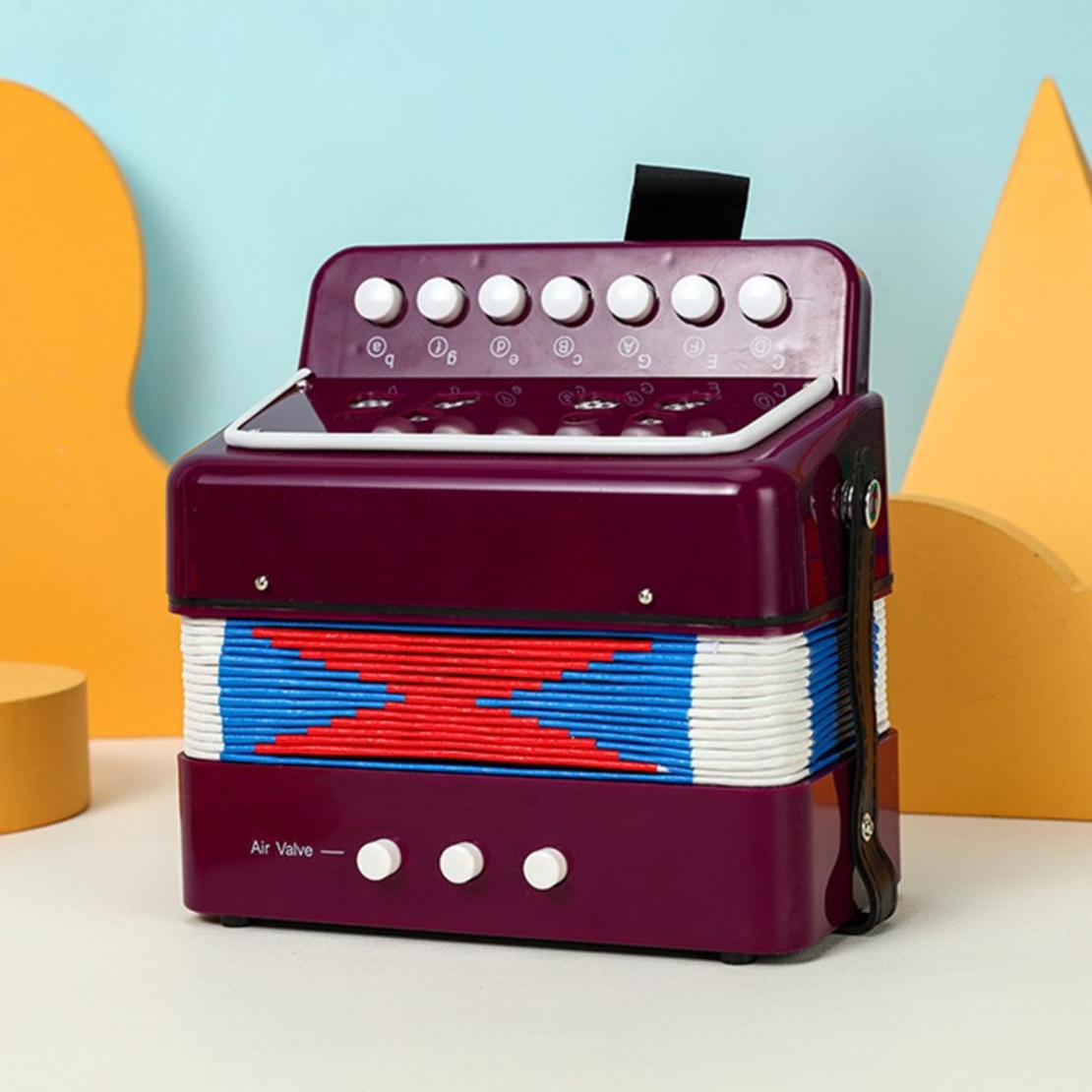 Acordeon Pentru Copii, Flippy, Acordeon Jucarie pentru Educatie Timpurie, 7 butoane 2 bass, Acordeon Instrument Muzical pentru Copii, 18 x 17 x 10 cm, Mov