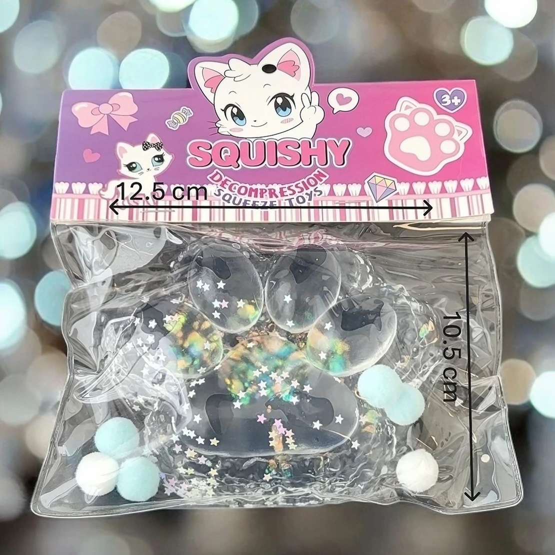 Jucarie Antistres Squishy, Flippy, cu Revenire Lenta, Model Labuta de Pisica Pufoasa, 12.5x10.5 cm, 220g, Squeeze Pinch Family, Roz transparent