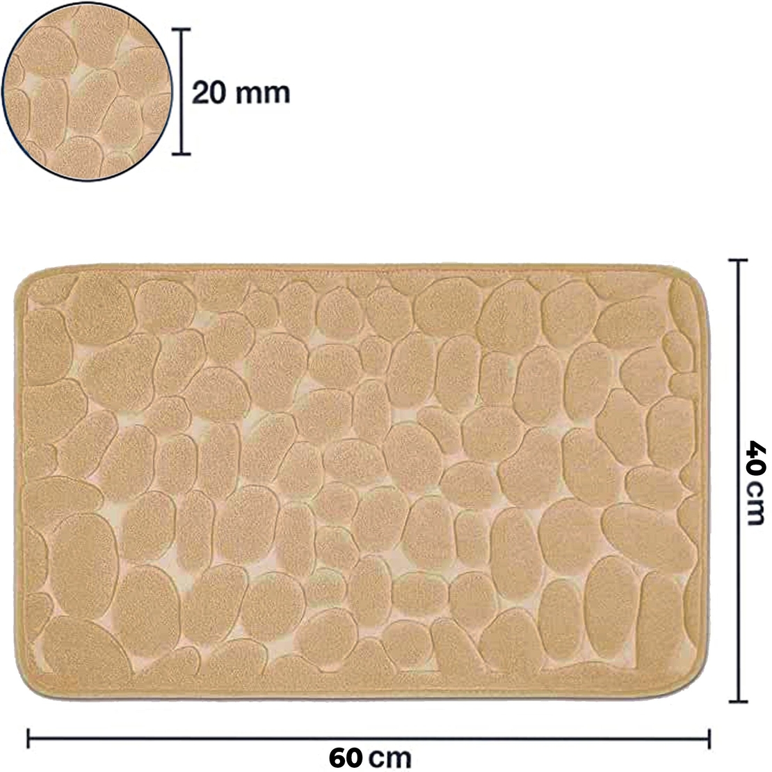 Covoras pentru Baie Antiderapant, Flippy, Uscare Rapida, Model 3D Piatra, 40x60 cm, Bej