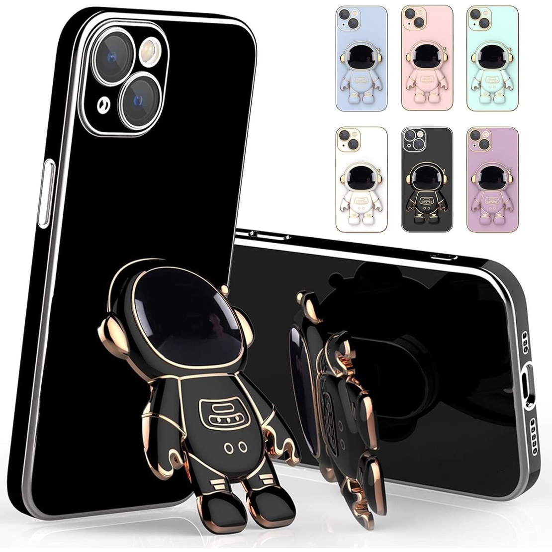 Husa de Protectie TPU 2in1, Flippy, pentru Apple iPhone 14 Plus, Astronaut cu Suport, Antisoc, Rezistenta la Impact, Protectie Camera, Negru