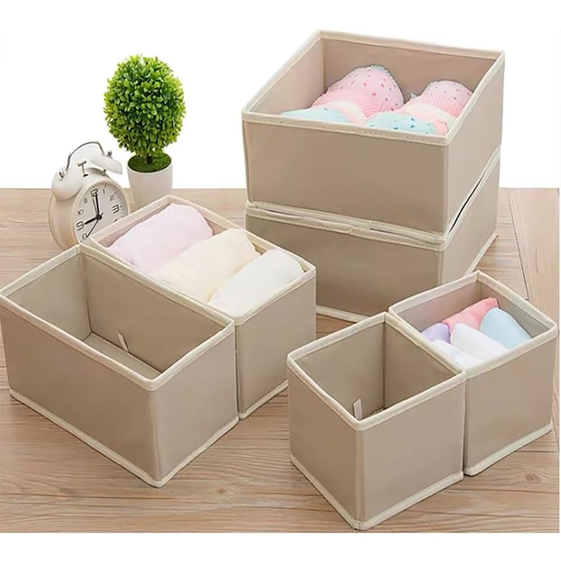 Organizator pentru Sertar, Flippy, 3 Marimi, pentru Lenjerie, Tricouri, Sosete, 6 Piese, Pliabil, Stivuibil, din Tesatura, Alb