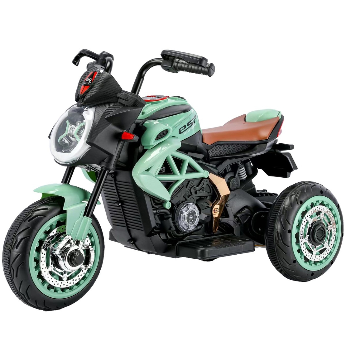 Tricicleta Electrica pentru Copii, Flippy, cu 2 Acumulatoare 380*2, tip 6V7, Bluetooth, Sistem Anti-Rasturnare, Sistem de Lumini si Sunet, 6+ Ani, 95 x 58 x 45 cm, Negru Verde