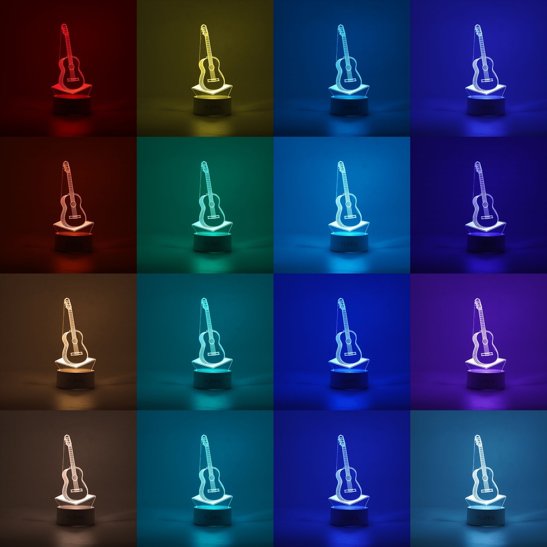 Lampa LED decorativa, Flippy, 3D, Chitara, din material acril si lumina multicolora, alb