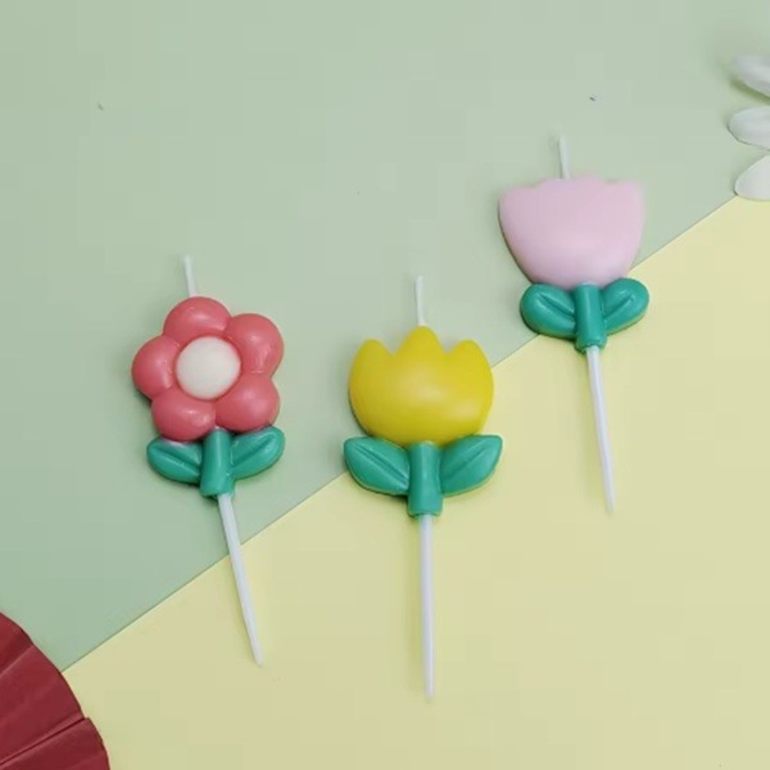Set 3 Lumanari, Flippy, Tema Flori, Model 3, din Parafina, Multicolor