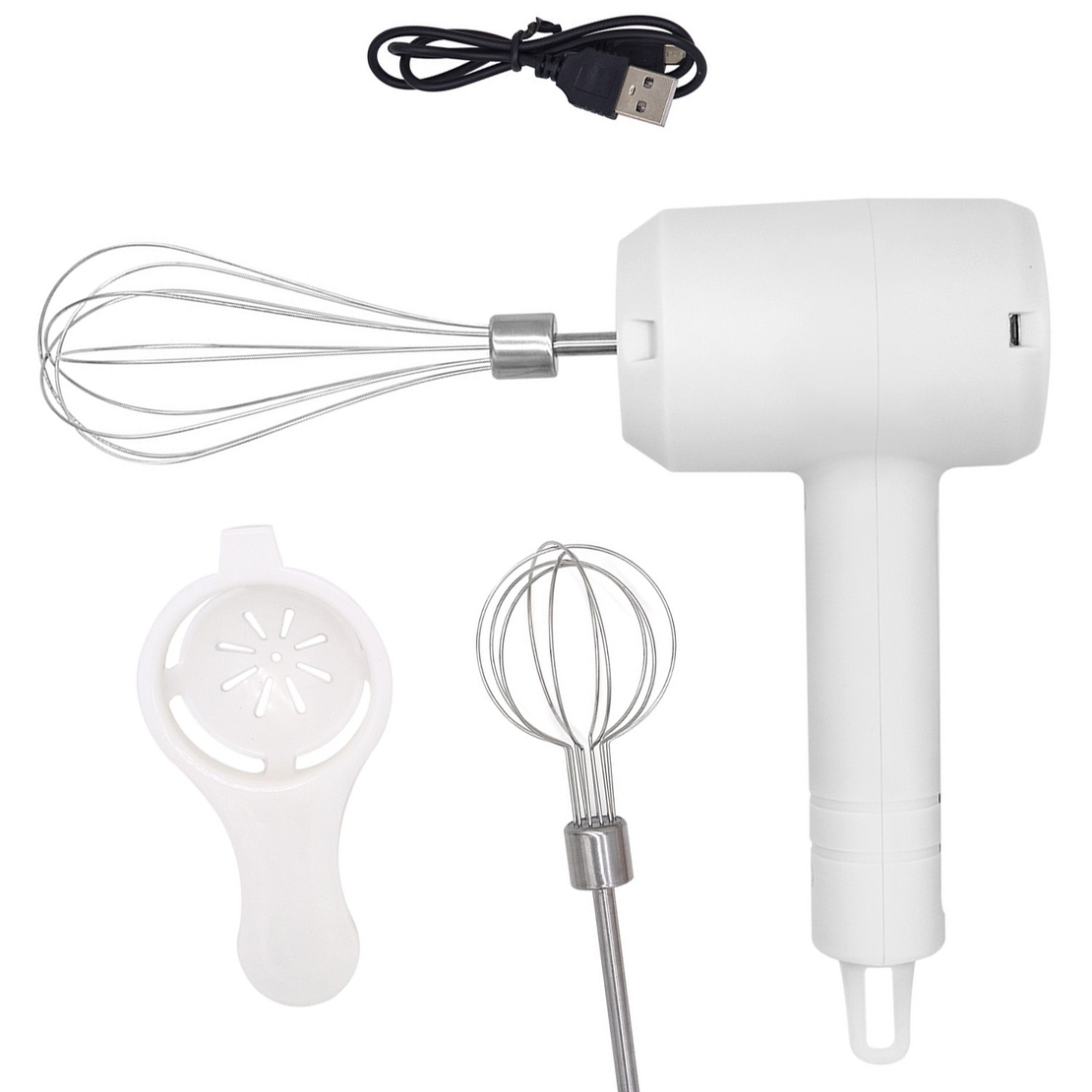 Mixer Electric fara Fir, Flippy, pentru Uz Casnic, pentru Oua Smantana Frisca, Maner Plastic, Usor de Utilizat si Depozitat, 3 Accesorii, Alb