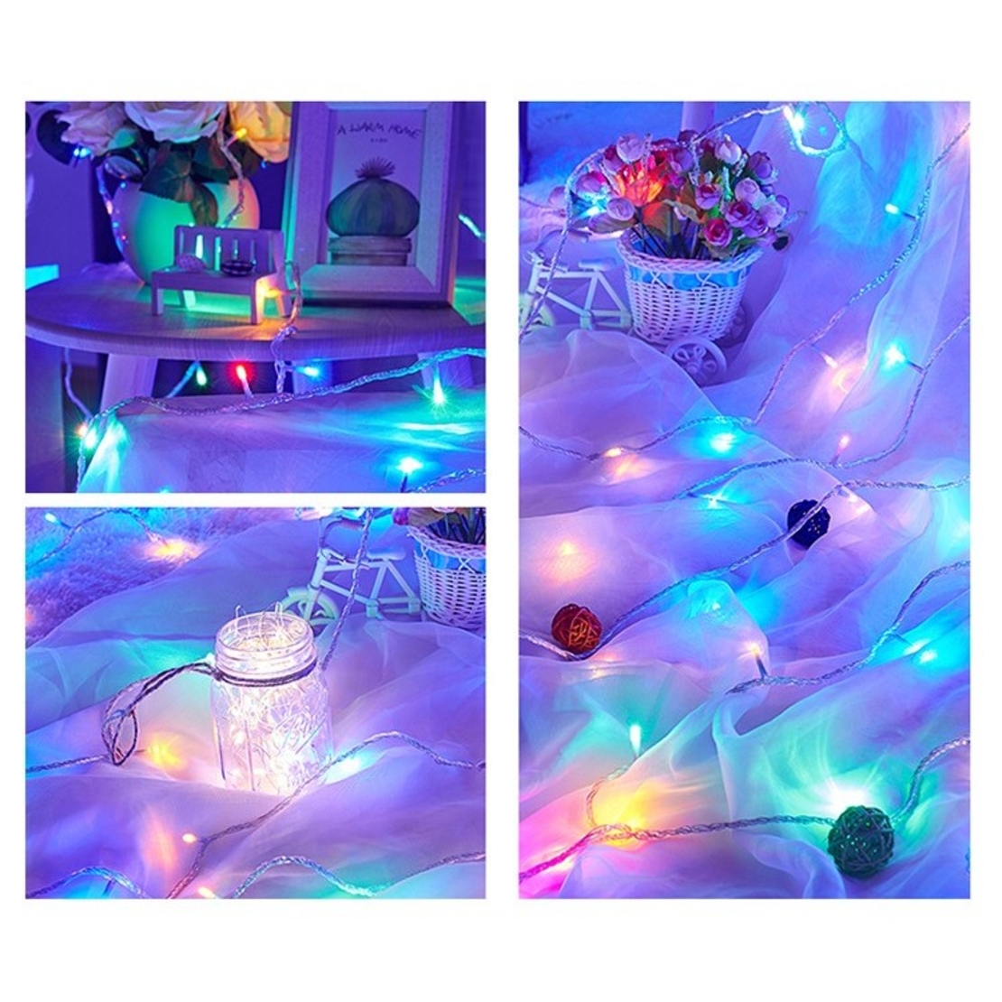 Instalatie de Craciun, Flippy®, Tip Perdea, cu Baterii, 8 Jocuri de Lumini, Muzica, cu Telecomanda, 2 x 2 m, 200 Led-uri, Multicolor