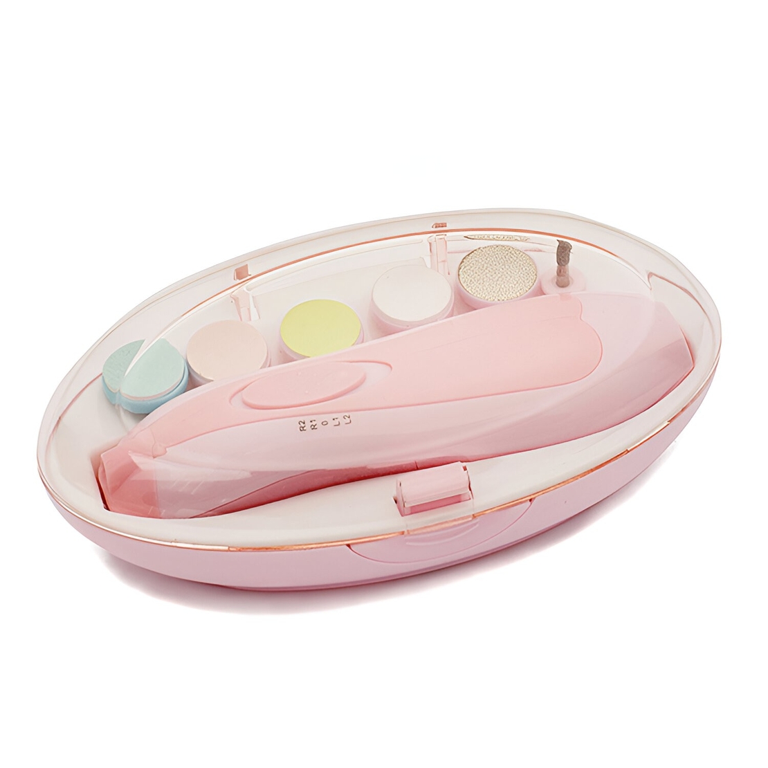 Set Pila Electrica pentru Copii si Bebelusi, Flippy, ABS, 6 Accesorii, cu Lumina LED, Roz Alb