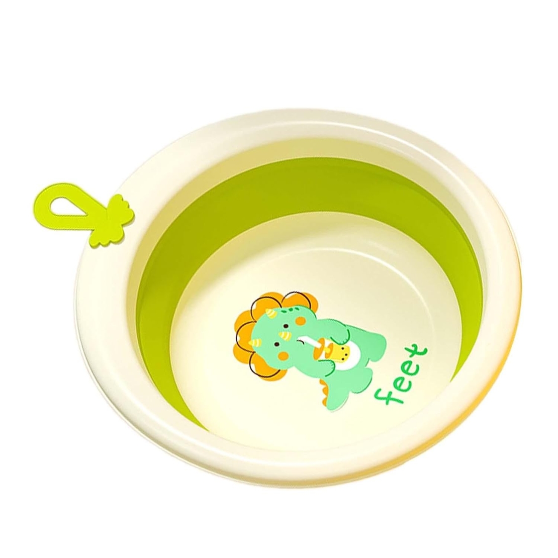Cada Pliabila pentru Baie pentru Copii, Flippy, Cadita pentru Bebelusi, Model Rotund cu Dinozaur, Verde, 30x30x3.7 cm, 4L