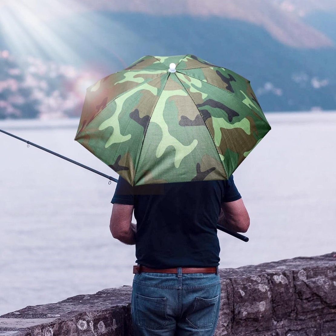 Umbrela de Cap, Flippy, Diametru 69 cm, Snur Reglabil de Cap, Protectie UV/Ploaie, Camuflaj