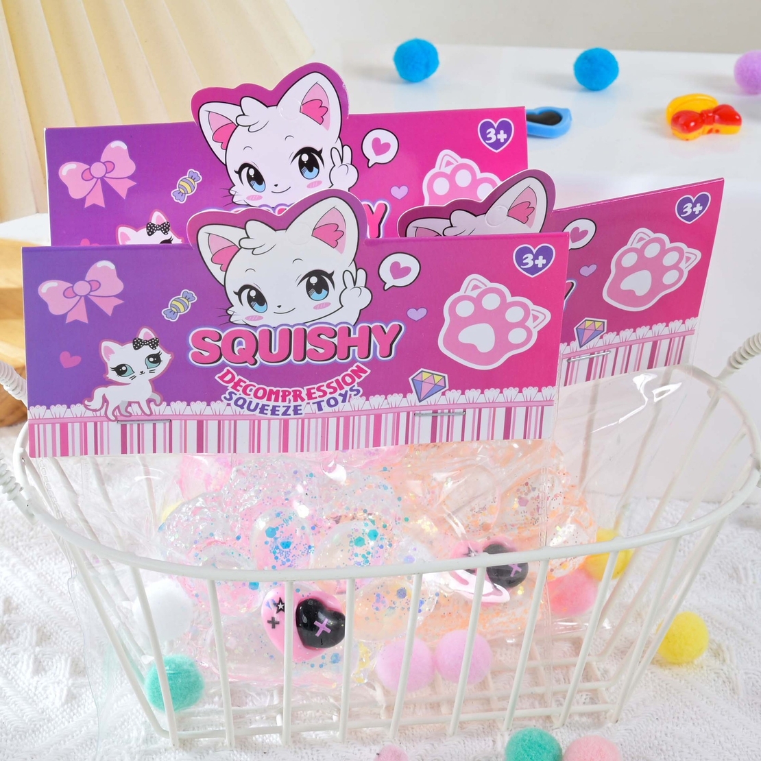 Jucarie Antistres Squishy, Flippy, Labuta de Pisica Squeeze Toys, cu Revenire Lenta, 7.5 cm, Model 270520, Multicolor