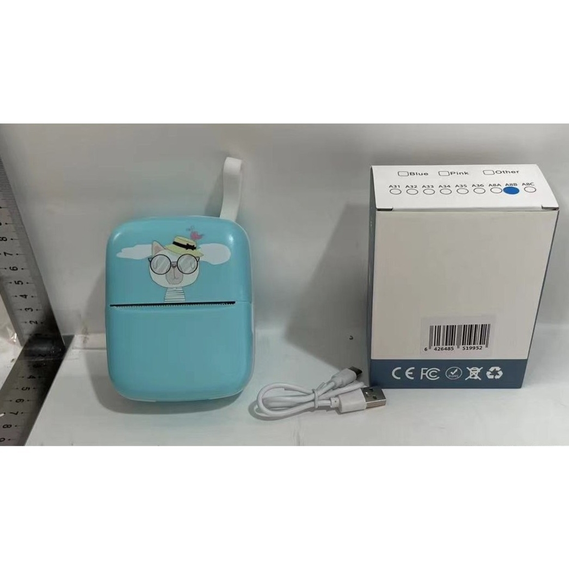 Mini Imprimanta Foto Portabila, Flippy, Incarcare USB, Bluetooth, Model Pisica, Print Alb-Negru, Albastru