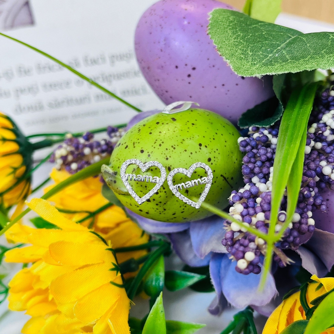 Cercei din Argint 925 Jolie Silver, Model Inimi cu Mama, 12 x 12 mm, 2.8 g