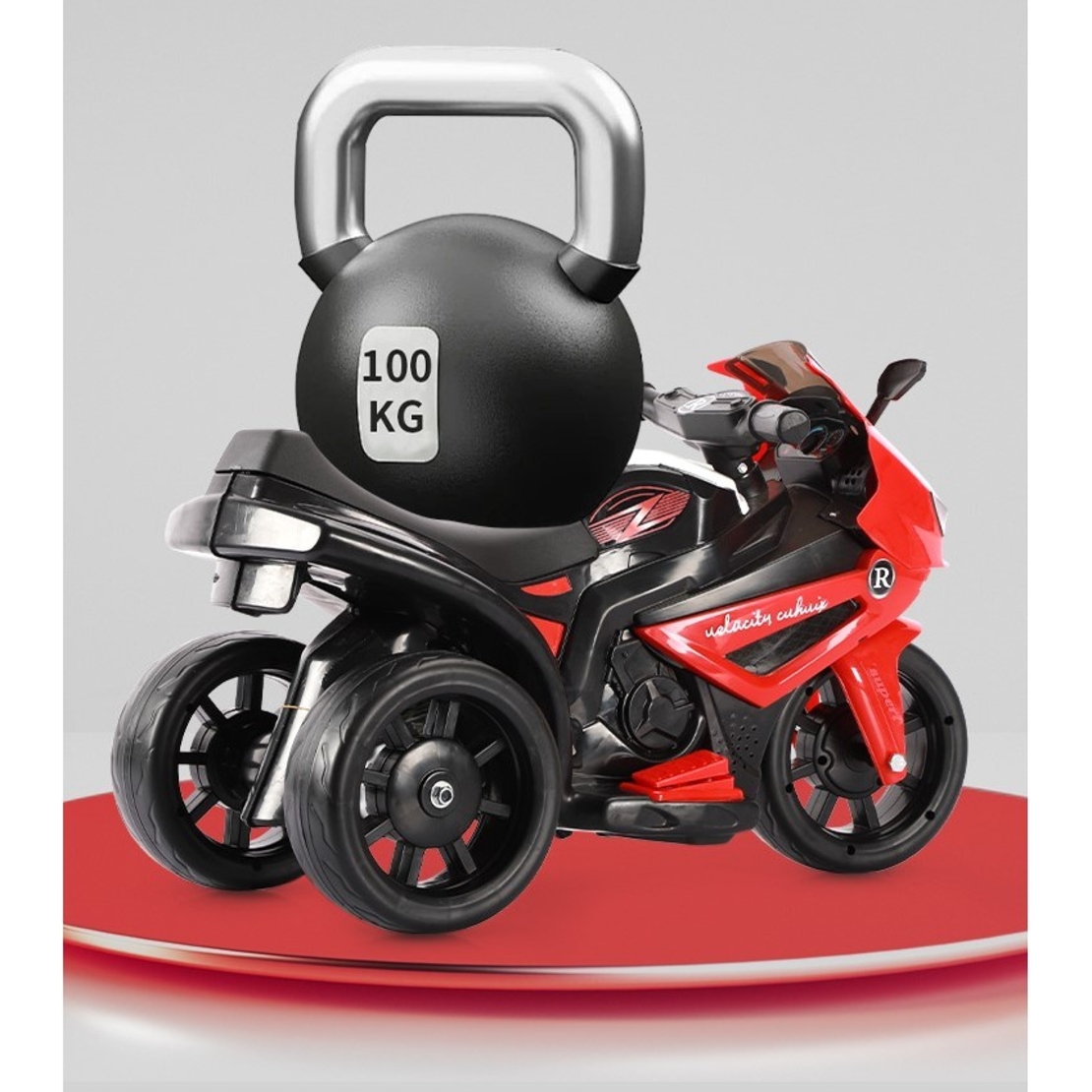 Motocicletă Electrică cu 3 Roti, Flippy, Acumulator Încarcare, Anti-Rasturnare, Lumini, Sunete, Off-Road, Baterie 6V 4.5Ah, 66x34x43cm, Rosu